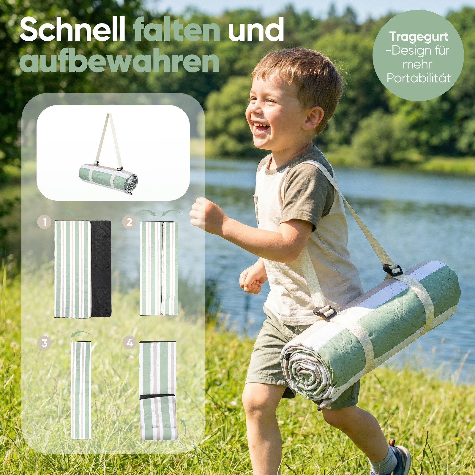 Picknickdecke Picknickdecke Wasserdicht Campingdecke 200x200 cm, Sekey, 3-Schicht mit PEVA Unterseite, für 4–6 Personen, für Strand & Camping