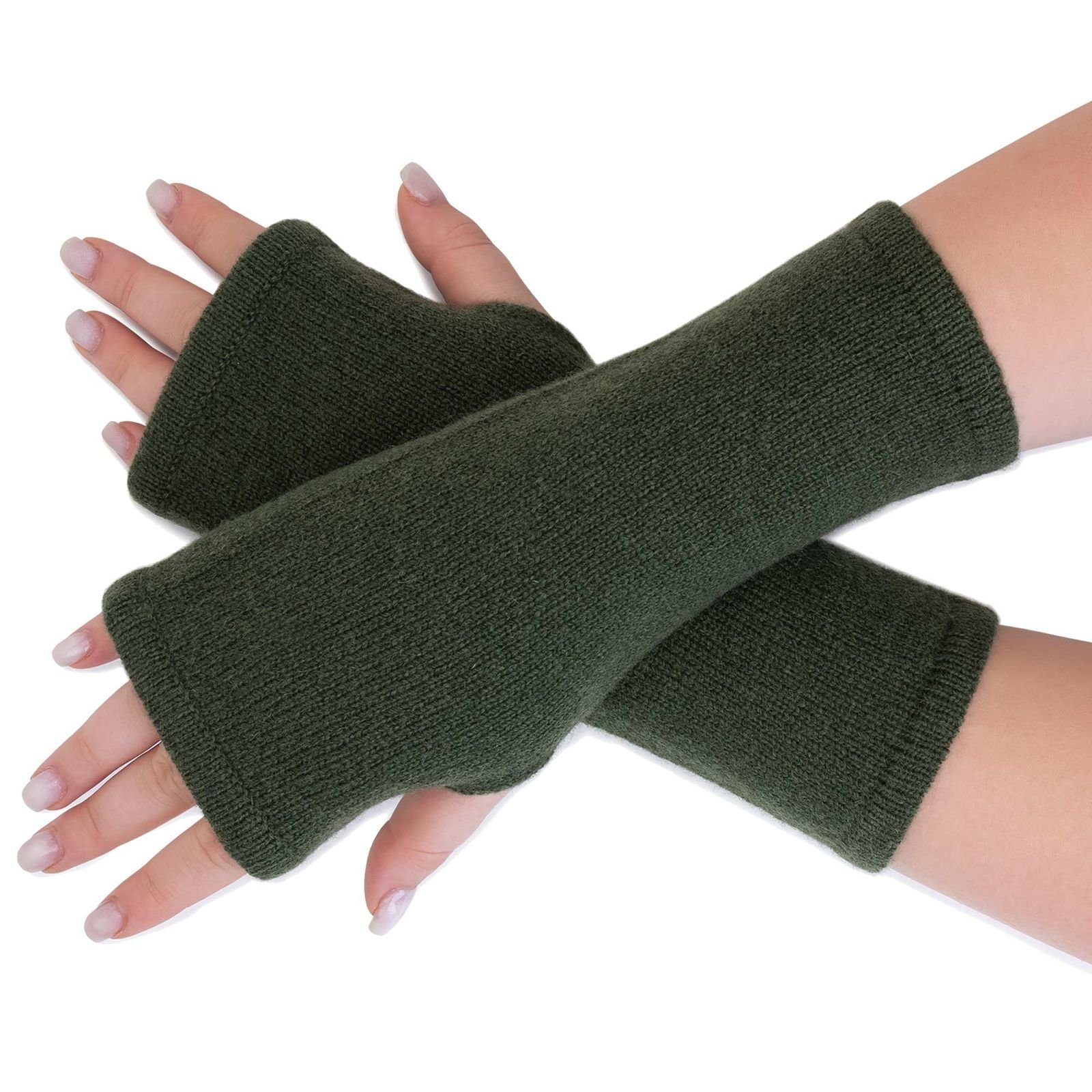Handschuhe Armstulpen ALMHUBER Green Damen Strick Army Lammwolle Armstulpen Pulswärmer Handwärmer