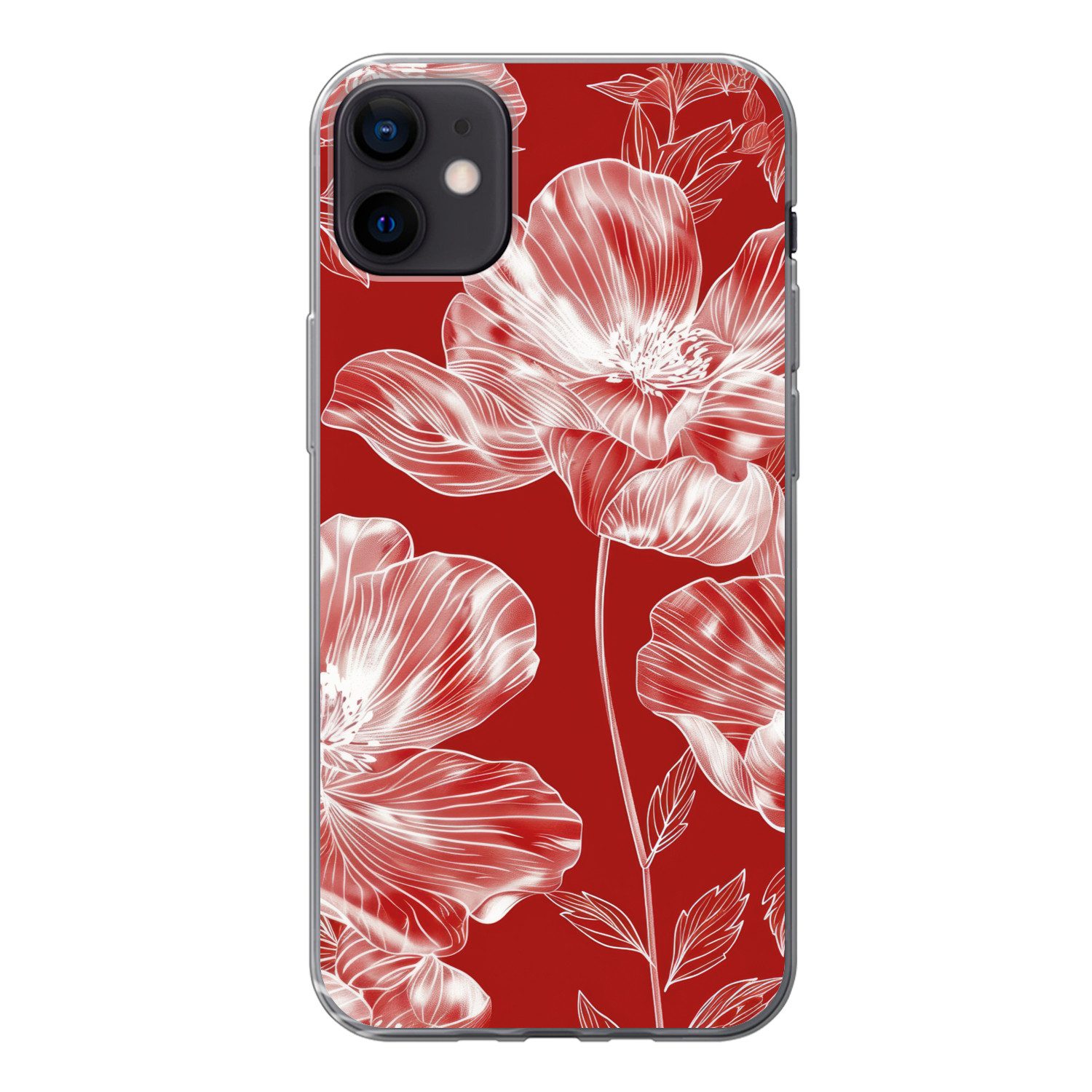 MuchoWow Handyhülle für Apple iPhone 12 mini Blumen - Muster - Rot - Weiß, Smartphone-Bumper, Print, Handy Schutzhülle Dünn
