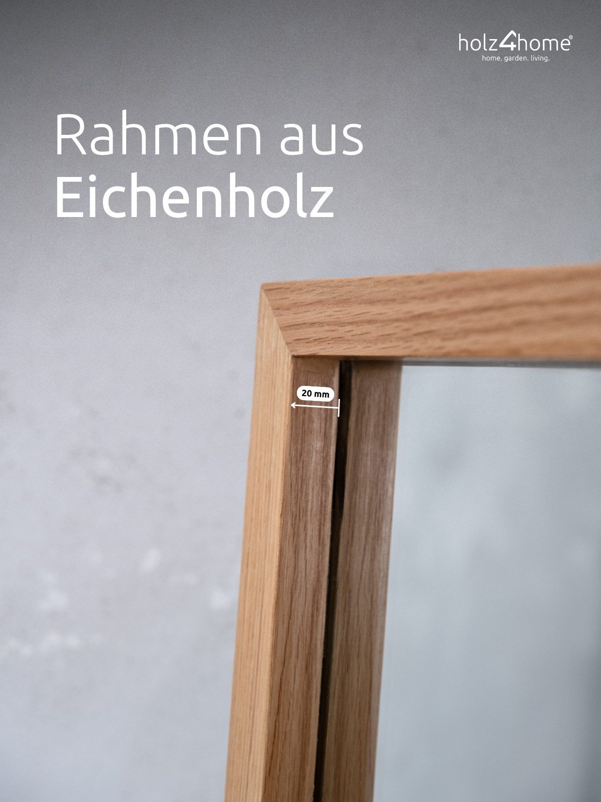 holz4home® Ganzkörperspiegel Spiegel mit Eichenholzrahmen I Wandspiegel Bodenspiegel Massivholz, inkl. Aufhängung