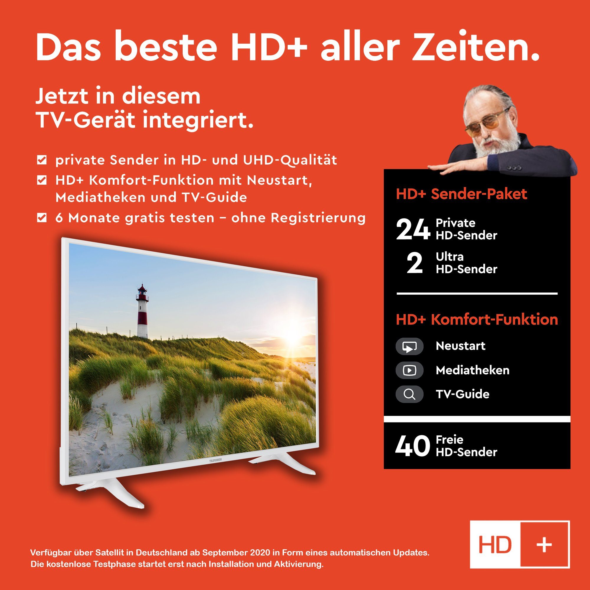 (108 XF43K550-W Triple-Tuner, gratis) Full LCD-LED HD, Telefunken TV, HD+ cm/43 6 Fernseher HDR, Zoll, Smart Monate