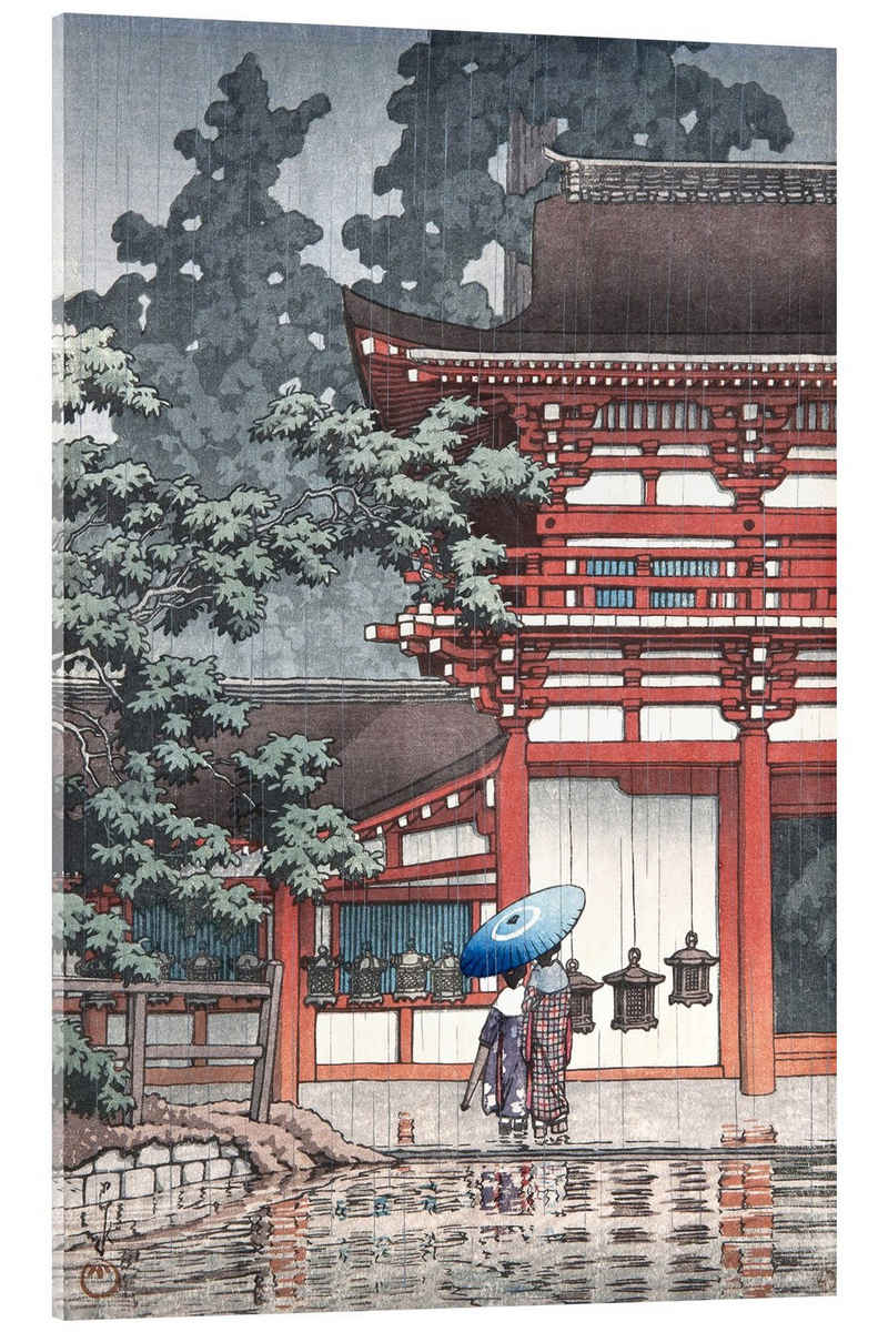 Posterlounge Acrylglasbild Kawase Hasui, Leichter Regen an einem Tempel, Wohnzimmer Malerei