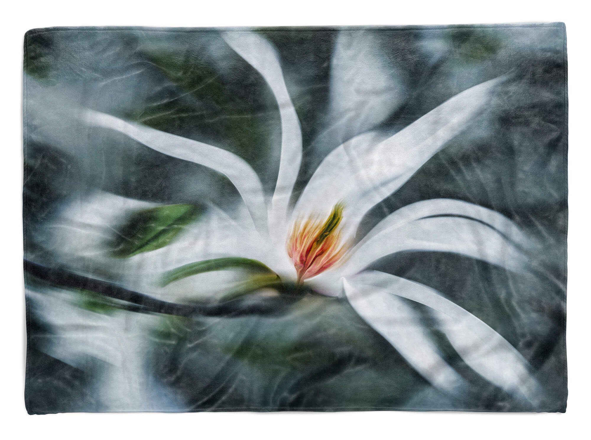 Sinus Art Handtücher Handtuch Fotomotiv Strandhandtuch mit Kuscheldecke Weiße Blüte Baumwolle-Polyester-Mix Handtuch Blume, Saunatuch (1-St)
