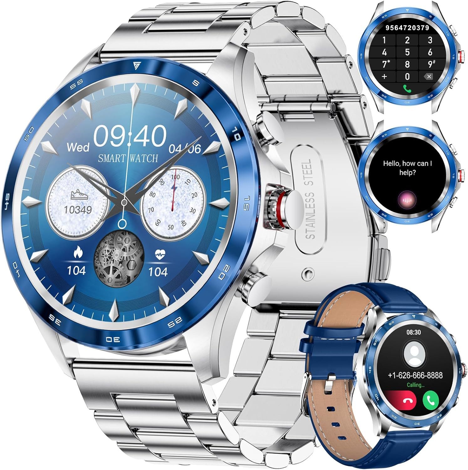 Lige 1829-C Smartwatch (3,3 cm, android ios), Herren Smartwatch mit Bluetooth Telefonie, Fitnessfunktionen