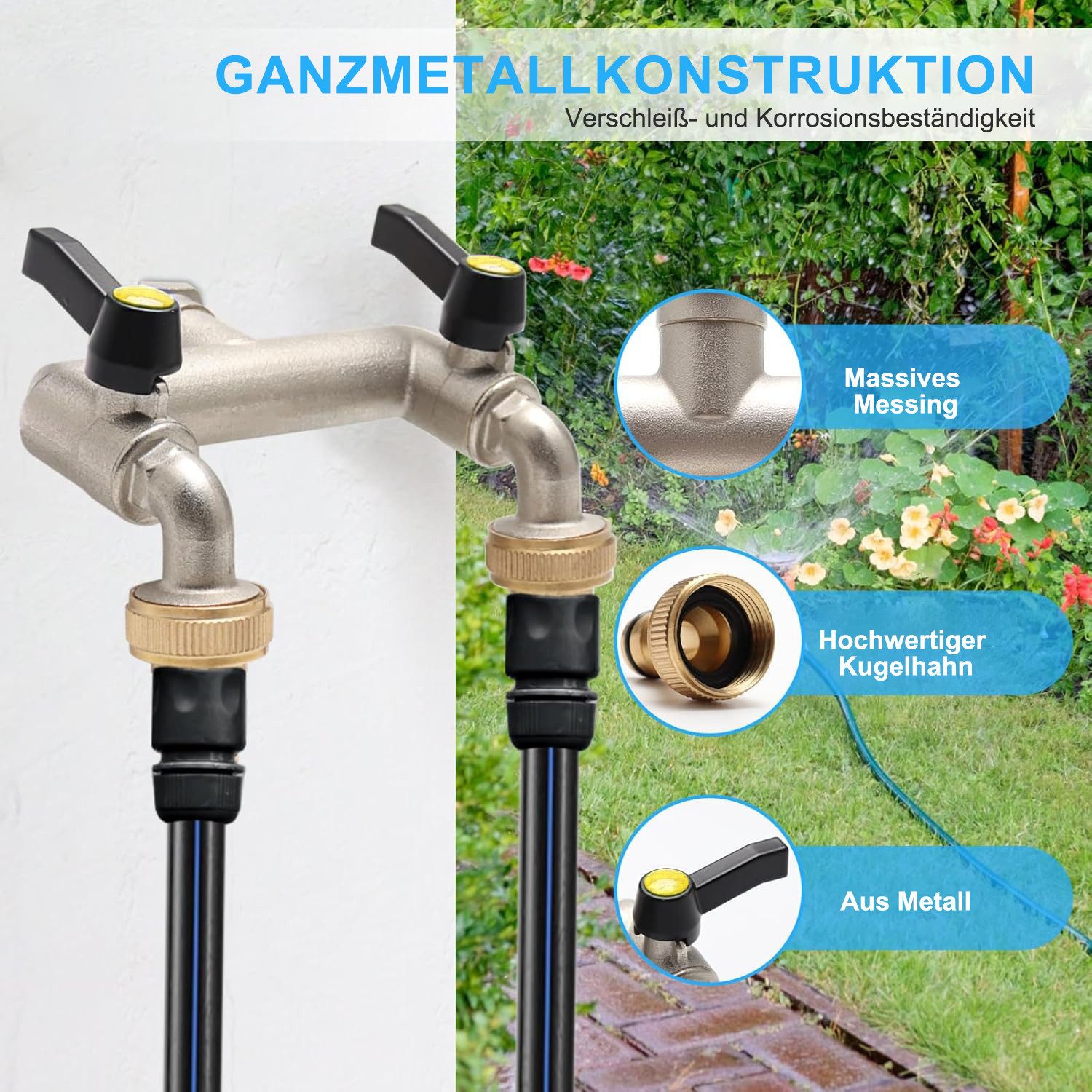 HEYHIPPO Y-Stück 3/4'' Gartenhahn Zweiwege-Wasserumsteller Außen Wasserverteiler, (Kommt mit 2 3/4" und 1/2" Hahnanschlüssen, 1/2" Wasserzulauf für Spülbecken i – Bild 5 von 5
