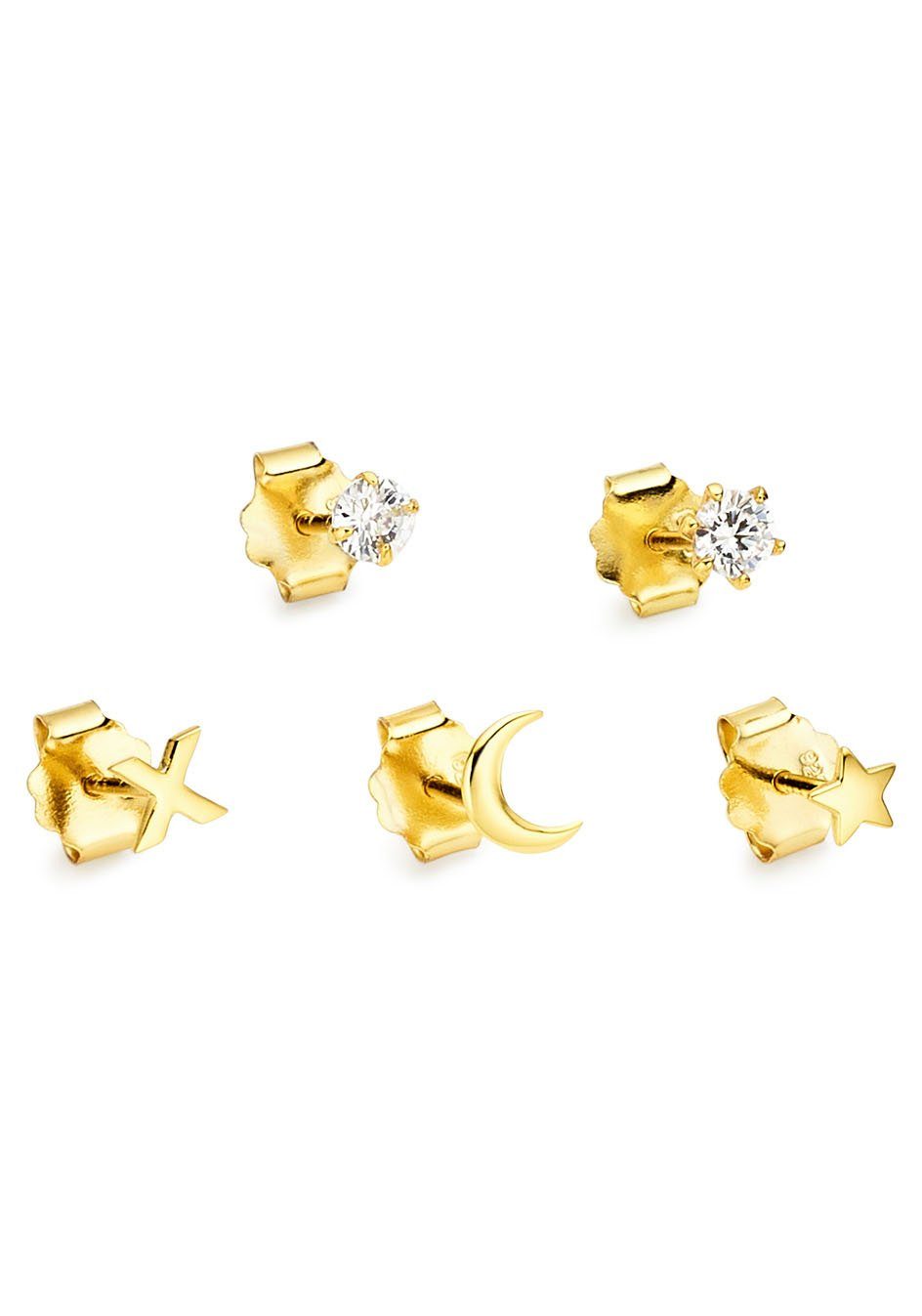 Ohrstecker-Set Mulitpack Schmuck Geschenk Silber 925 Ohrschmuckset Stern Mond Kreuz