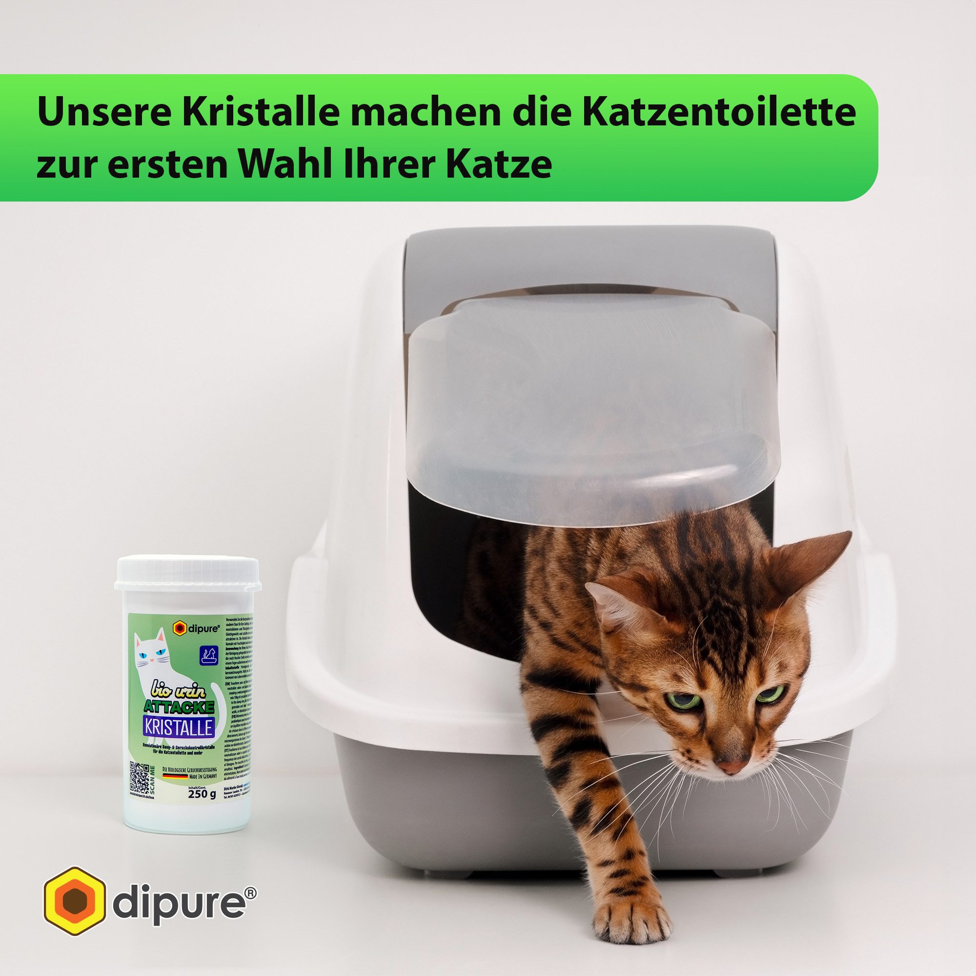 dipure Katzenstreu Bio Urin Attacke Kristalle (0-tlg), Probiotischer Katzentoilettenzusatz gegen Gerüche