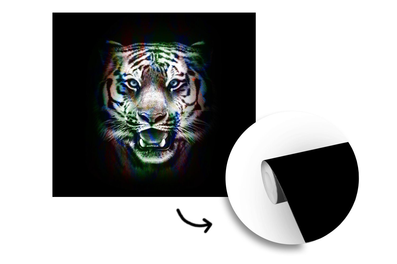 Wohnzimmer - Farben St), Tiger Tapete Vinyl Fototapete Schlafzimmer, MuchoWow Wandtapete (5 Matt, bedruckt, oder für - Tier,