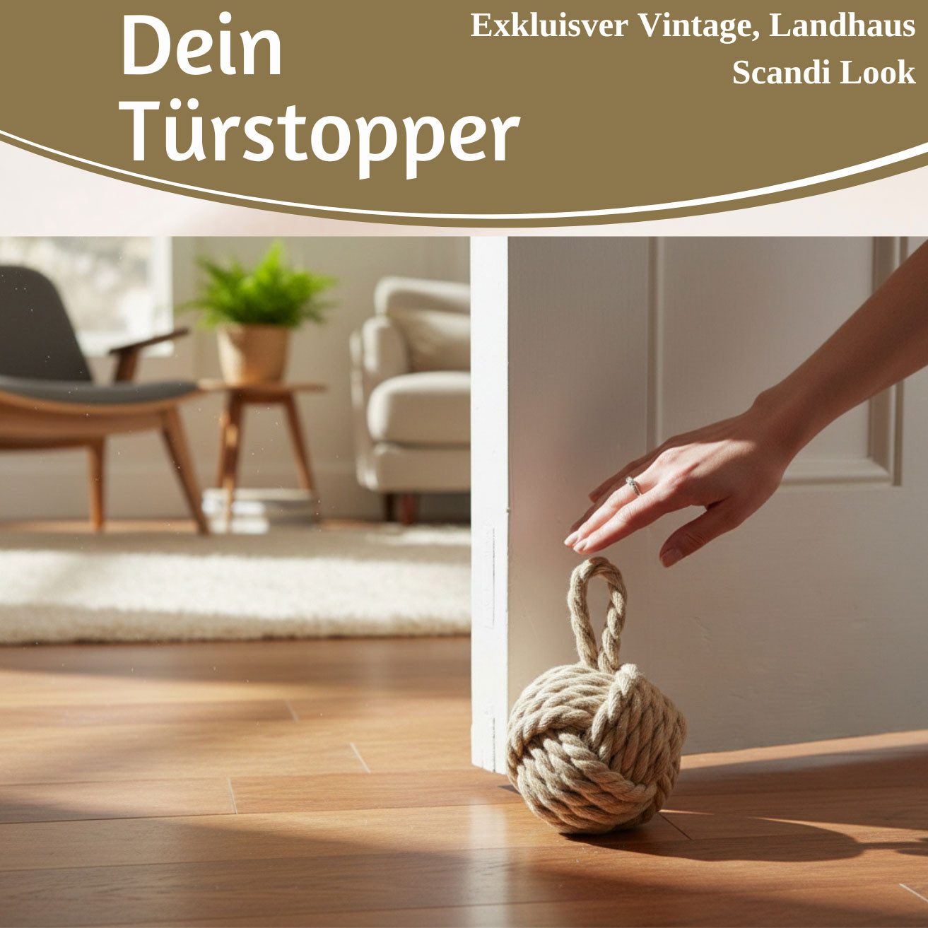 LS-LebenStil Bodentürstopper Boden Türstopper Malmö 23cm Beige Braun 1,3kg Jute Knoten Tragegriff (Handgearbeitet Bodenstopper Türpuffer Türhalter Türsack Türkeil Tür Stopper Sack Fensterstopper Boden Stopper Buchstütze, 1 St)