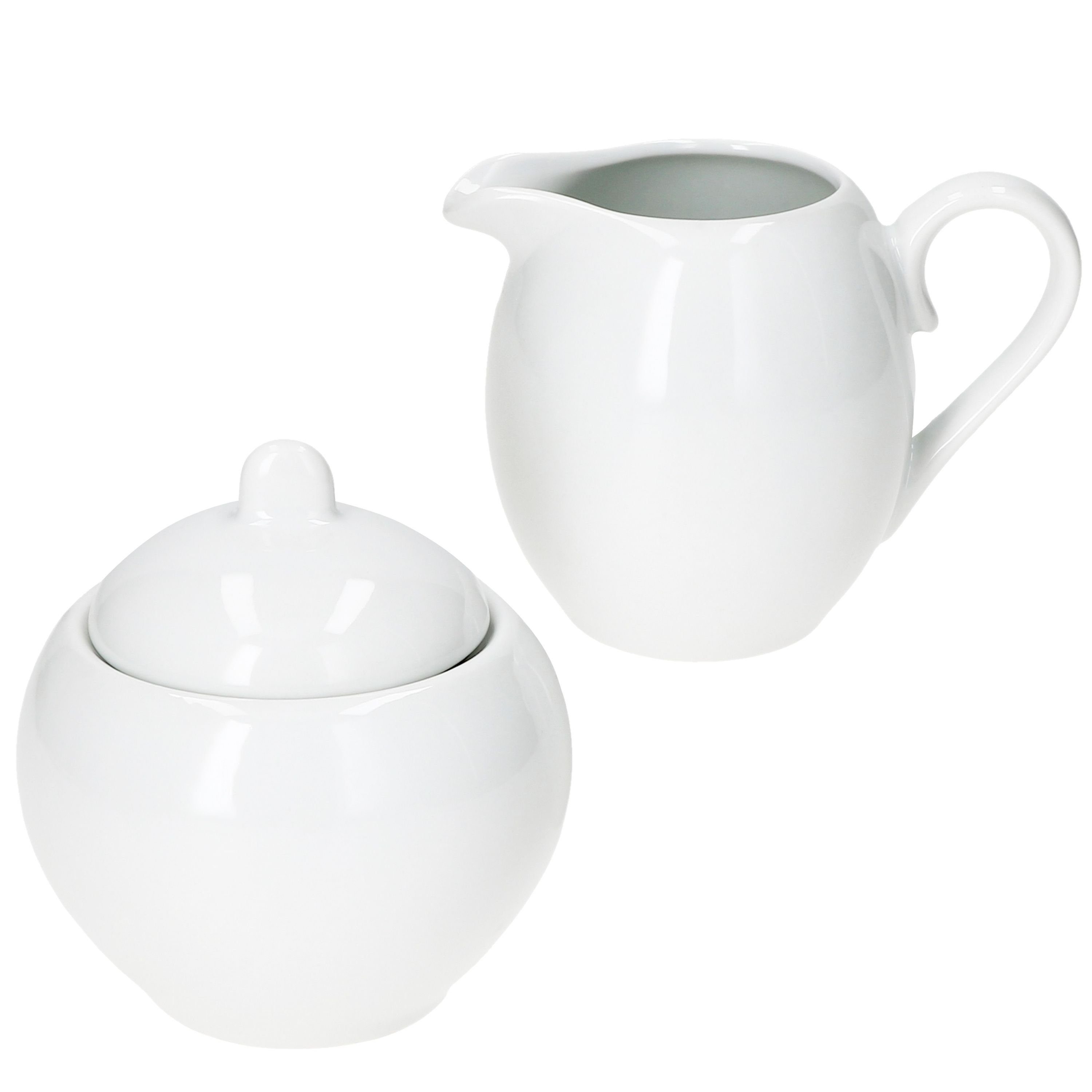 MamboCat Milch- und Zuckerset 2tlg. Set Tommy Milchkännchen & Zucker-Dose + Deckel weiß Porzellan, Porzellan