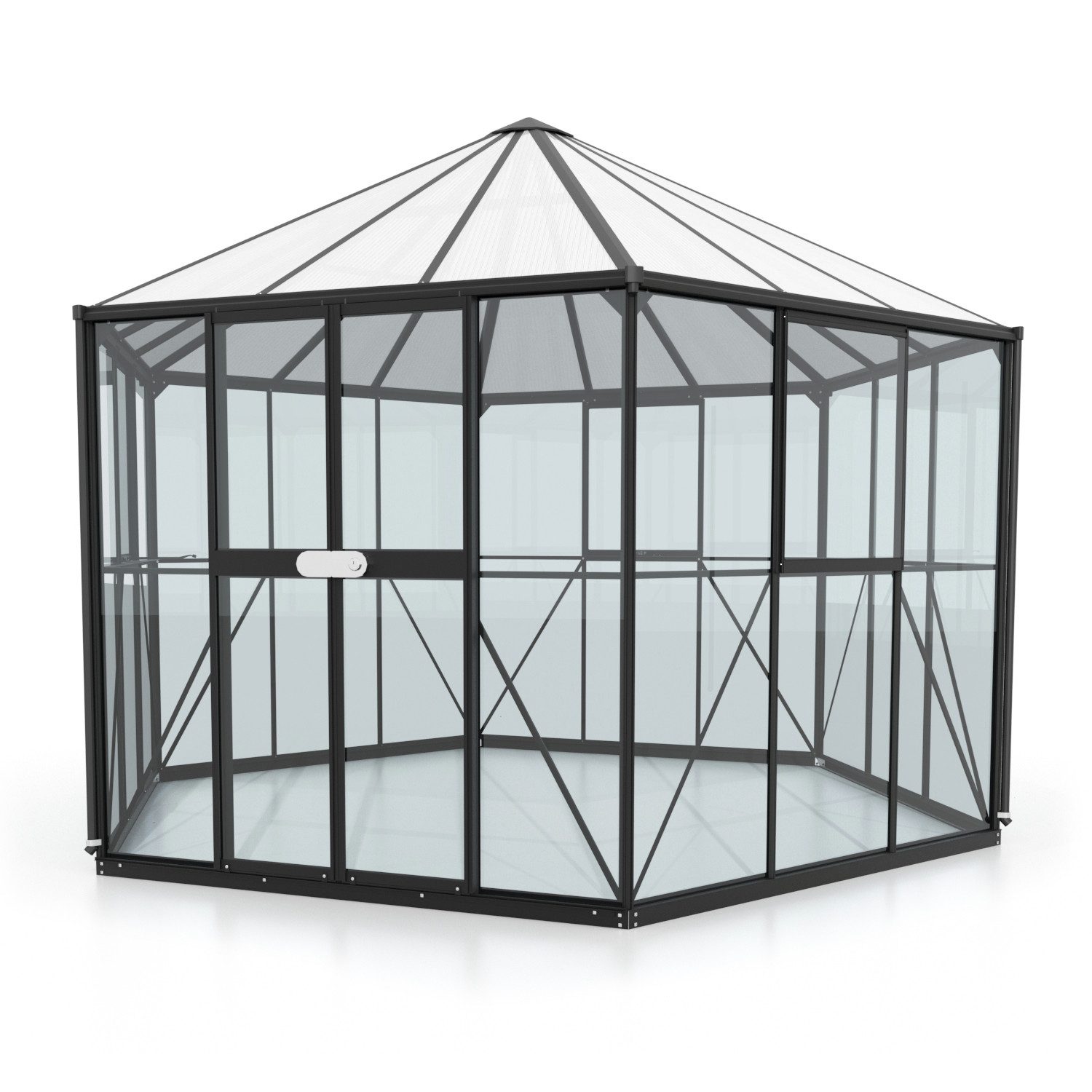 Vitavia Gewächshaus Pavillon Hera 9000 inkl. Stahlfundament, 3,00 mm Wandstärke, inkl. Stahlfundament, kugelgelagerte Doppelschiebetür, Einscheibensicherheitsglas silberfarben | Rabatt: 35%