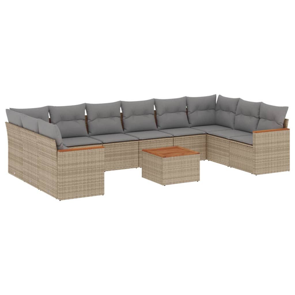 Gartenlounge-Set 11-tlg. Garten-Sofagarnitur mit Kissen Beige Poly Rattan