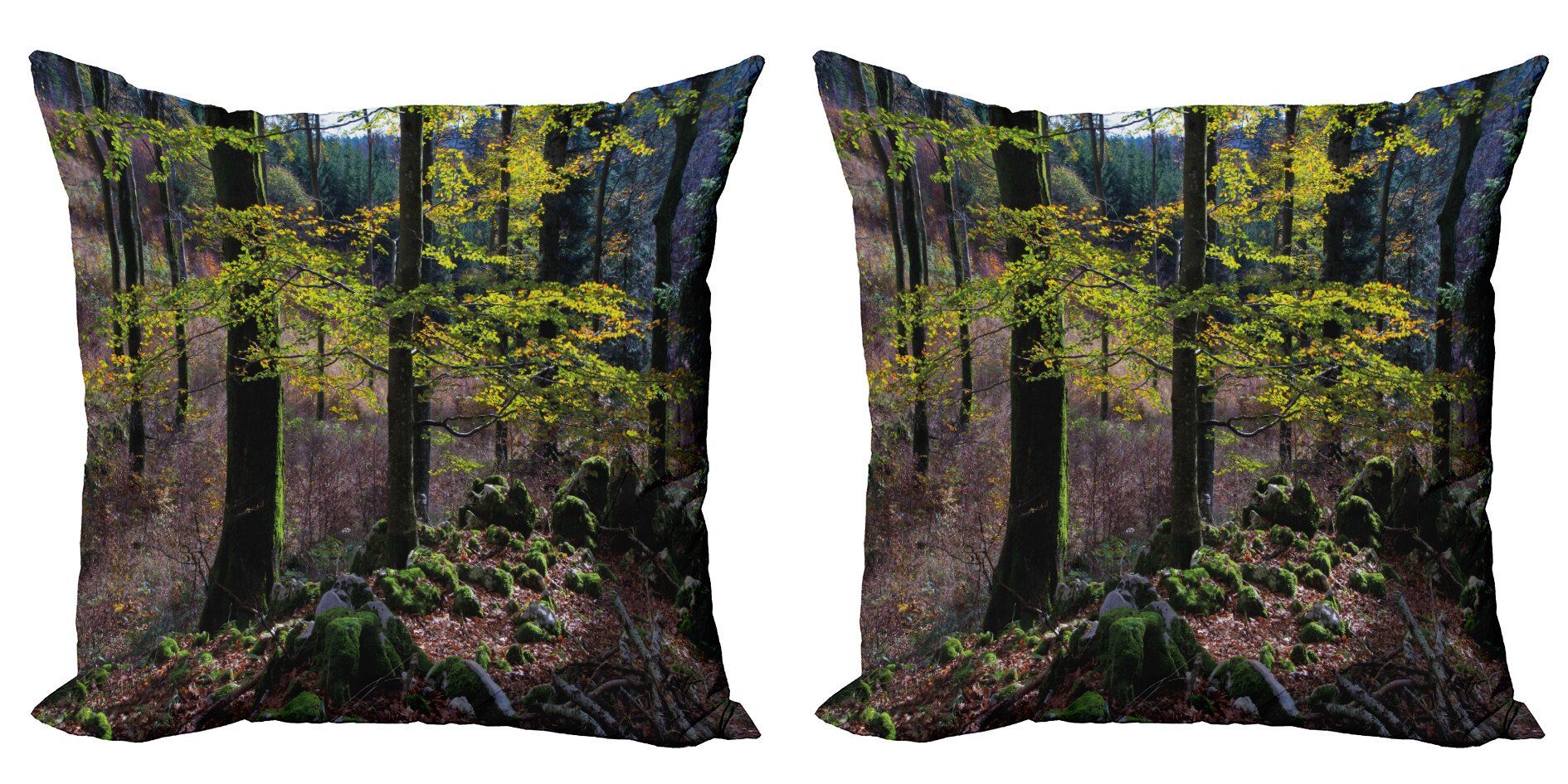 Kissenbezüge Modern Accent Doppelseitiger Digitaldruck, Abakuhaus (2 Stück), Wald Bäume Herbst-Wildnis