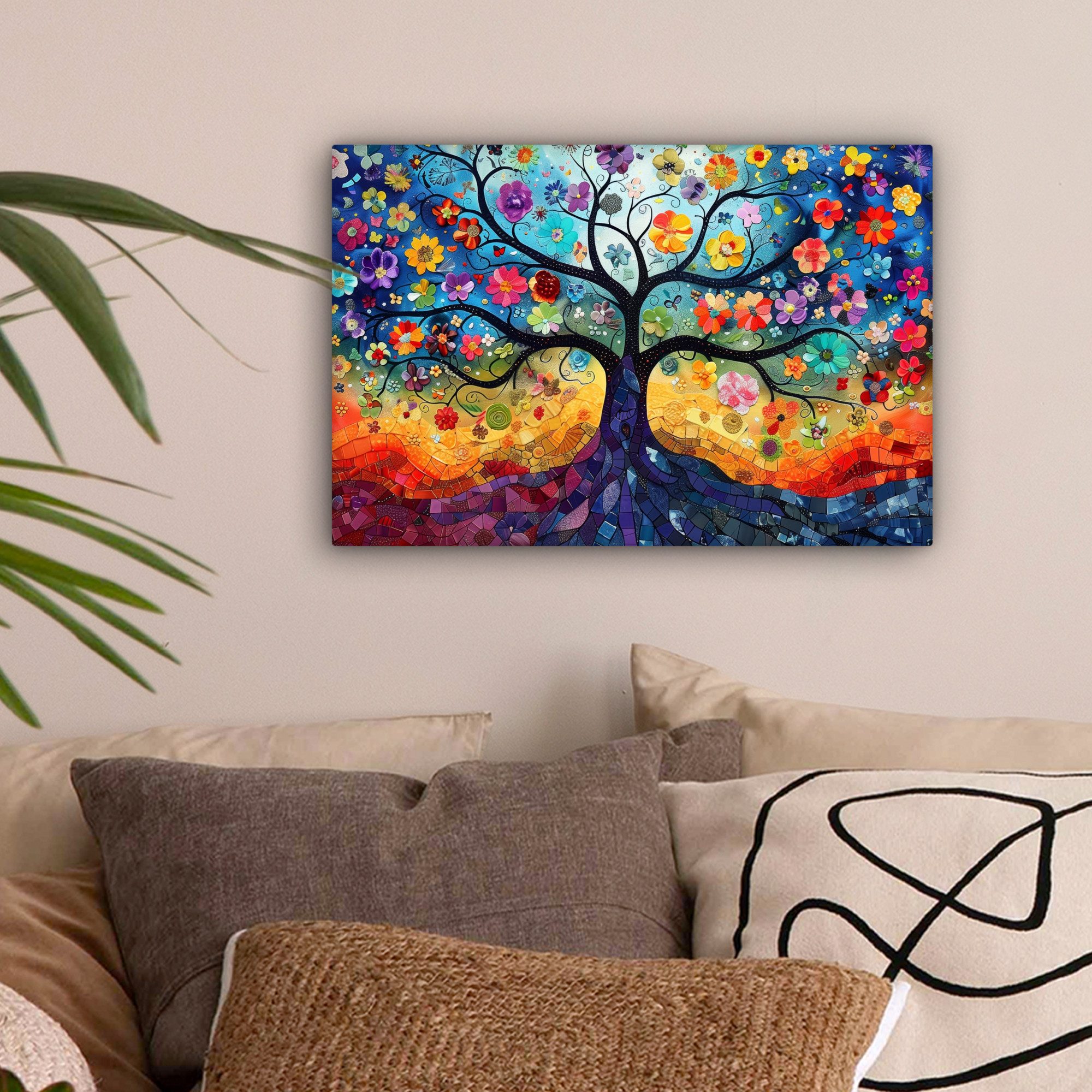 OneMillionCanvasses® Leinwandbild Baum - Bunt - Blumen - Kunst - Abstrakt, Fotodruck (1 St), Leinwand Bilder Klein, Wand Dekoration Aesthetic 30x20 cm