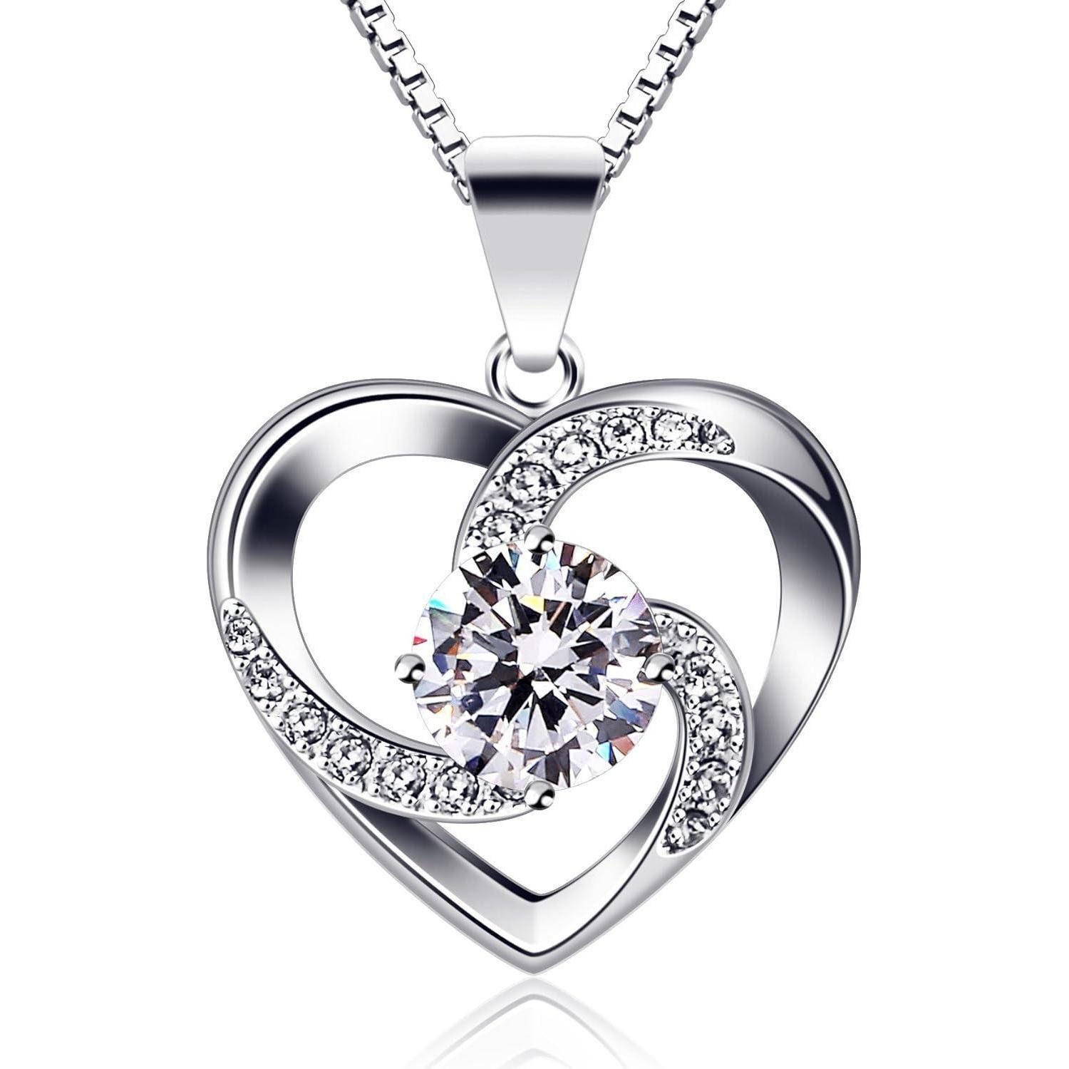 Herzkette Herz Kette Damen Halskette Silber Anhänger Zirkonia 45CM