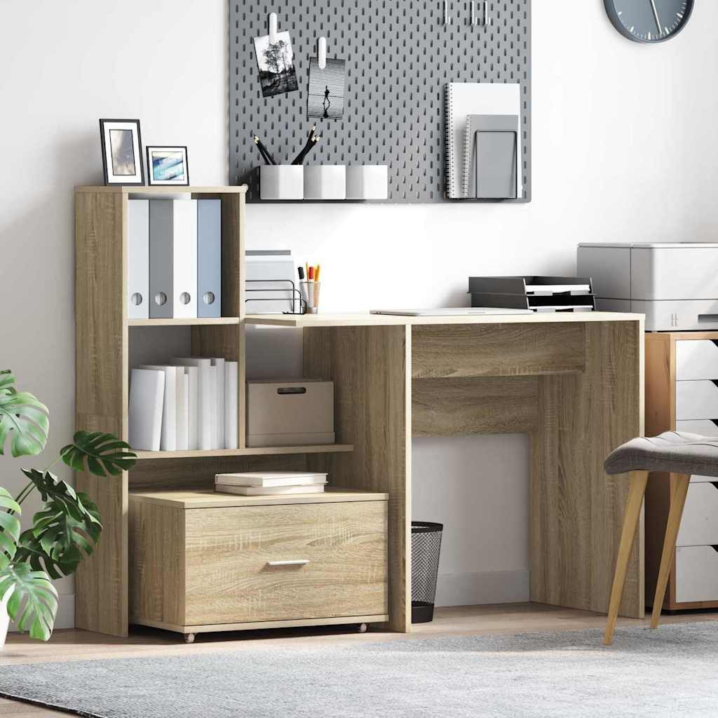 furnicato Schreibtisch mit Stauraum 131,5 x 50 x 106,5 cm Sonoma-Eiche (1-St), Flexibler Arbeitstisch mit Regalsystem und Schublade für das Büro