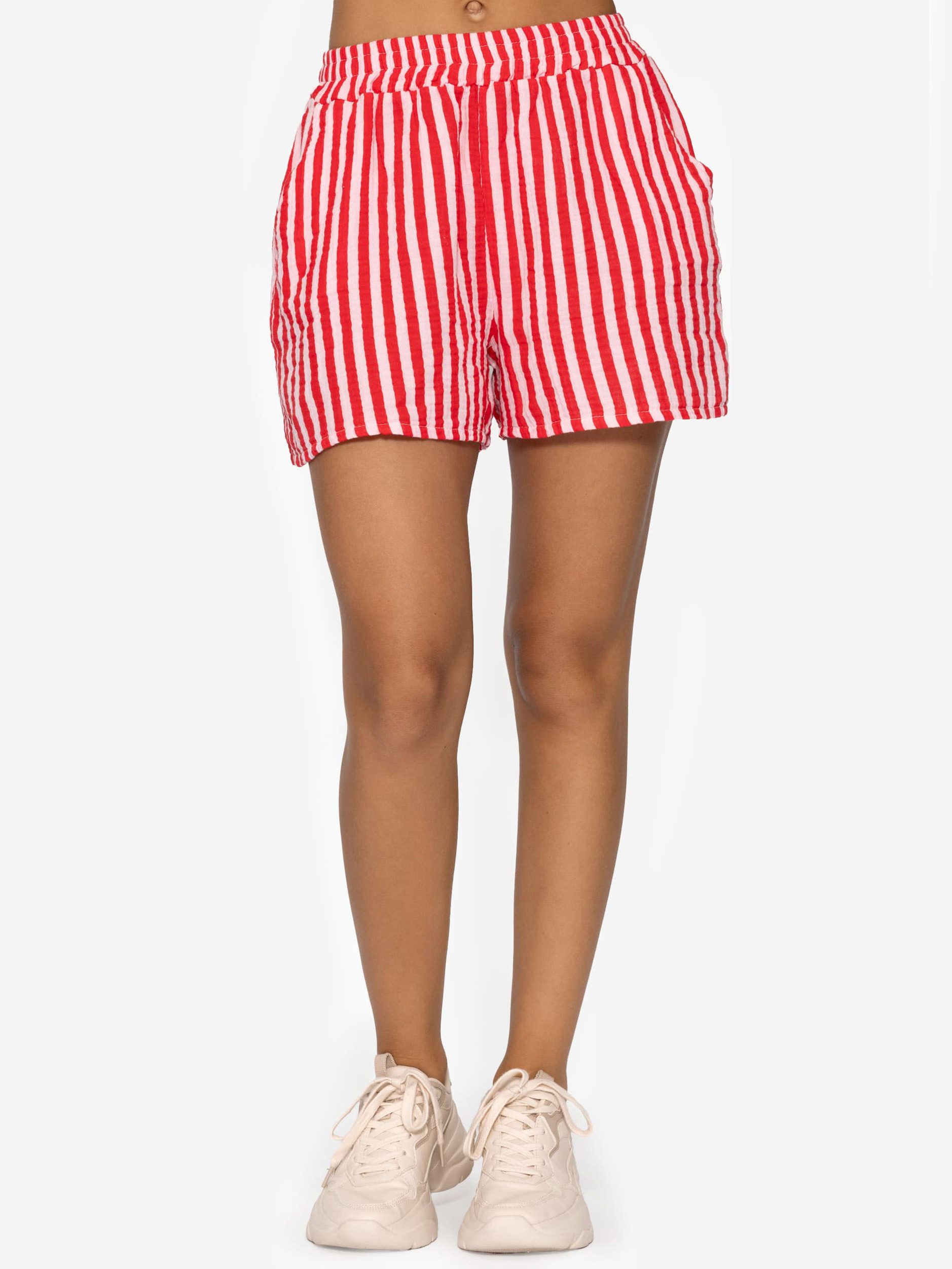 SASSYCLASSY Shorts Musselin Shorts Damen gestreift aus Baumwolle Leichte Musselinhose kurz in Streifenmuster mit Gummibund