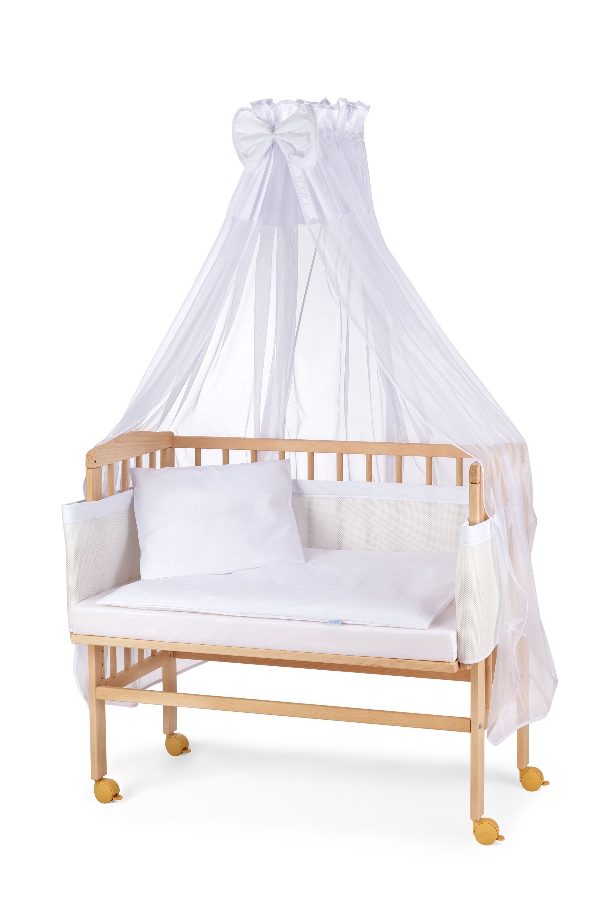 Beistellbett Waldin Baby Beistellbett,Matratze,Stoffset Buche massiv, verstellbar