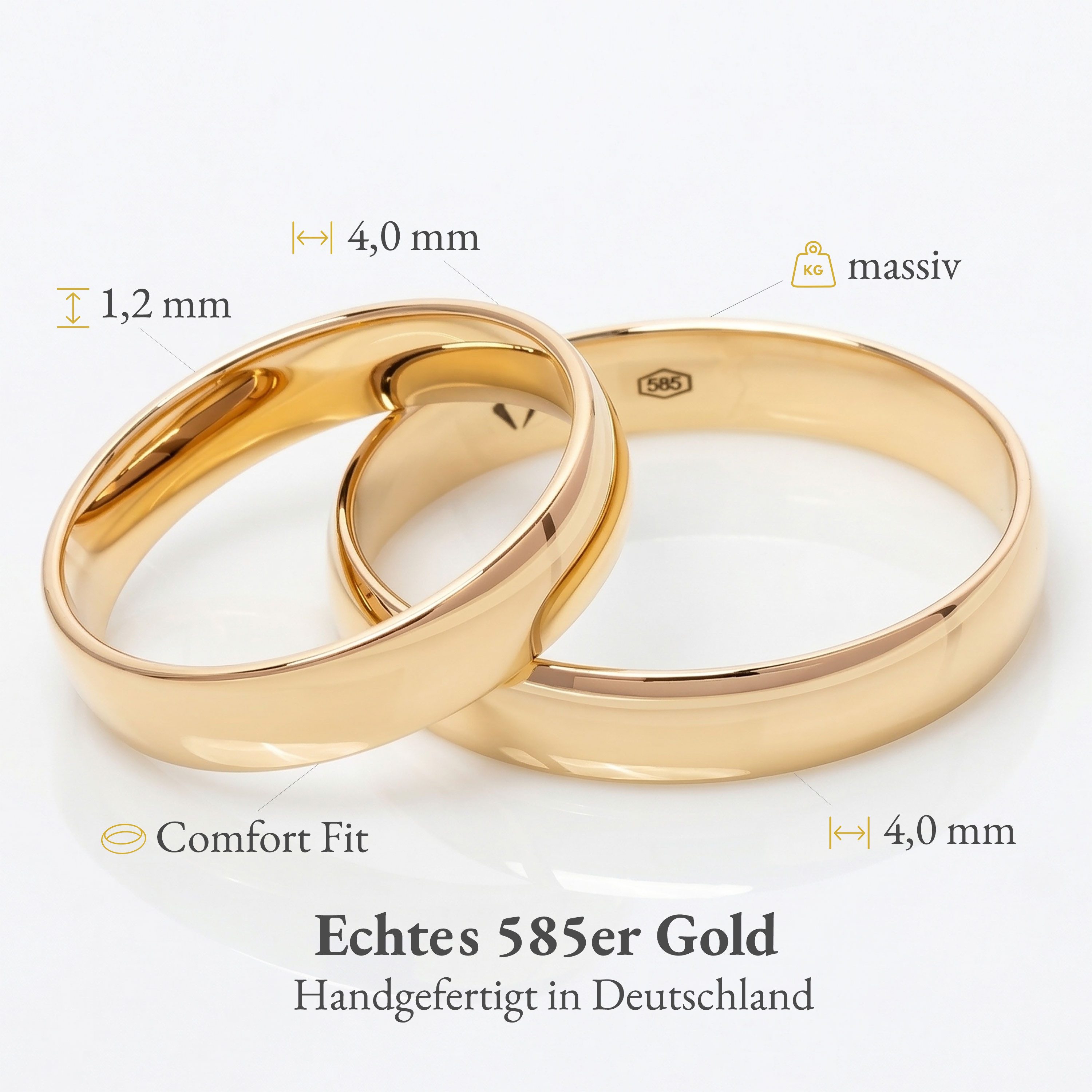 mosa & co. Trauring mit Gravur Classic Gold 585 mit 4mm Breite im Paarpreis (Eheringe, 2-tlg., 2 Trauringe), Hochzeitsringe Verlobungsringe Partnerringe – Bild 2 von 5
