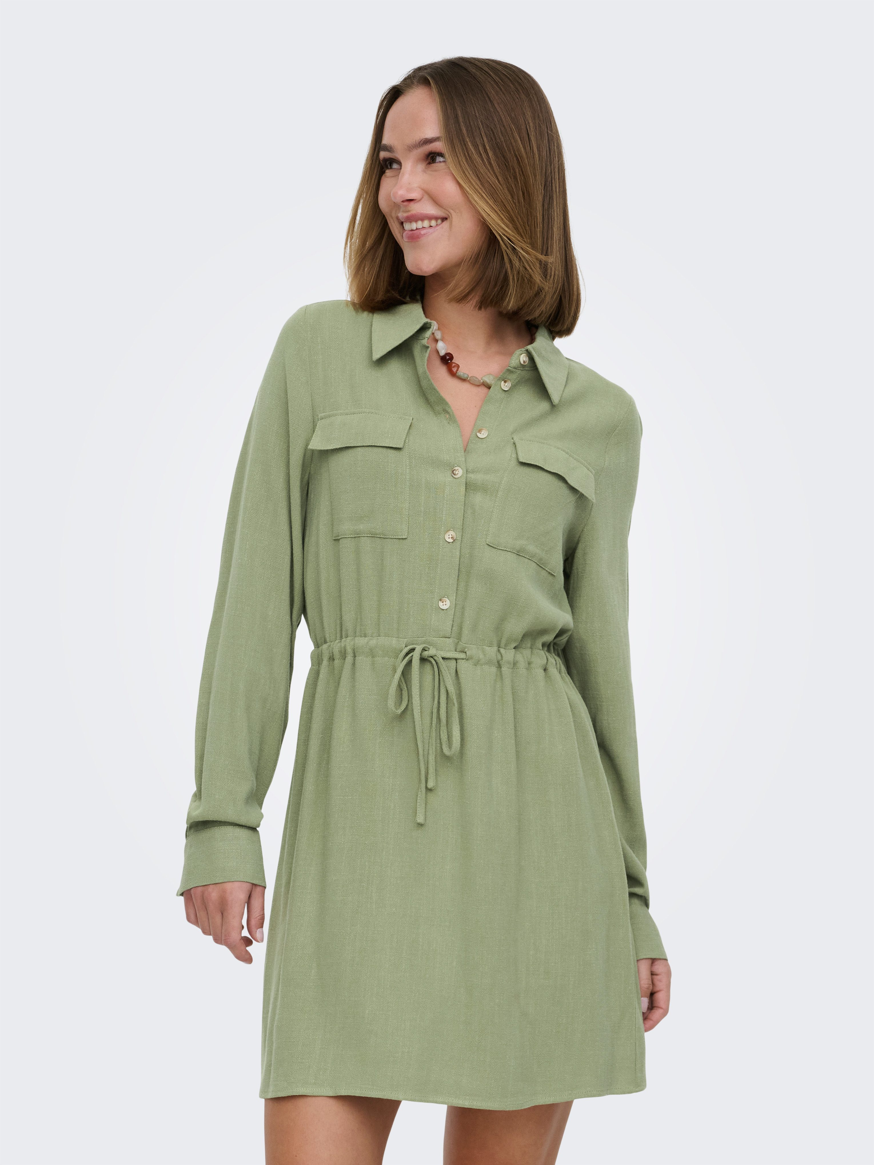 ONLY Blusenkleid ONLSIESTA L/S LINEN BL SHIRT DRESS PNT Viskosemischung, regular fit, mit Leinen