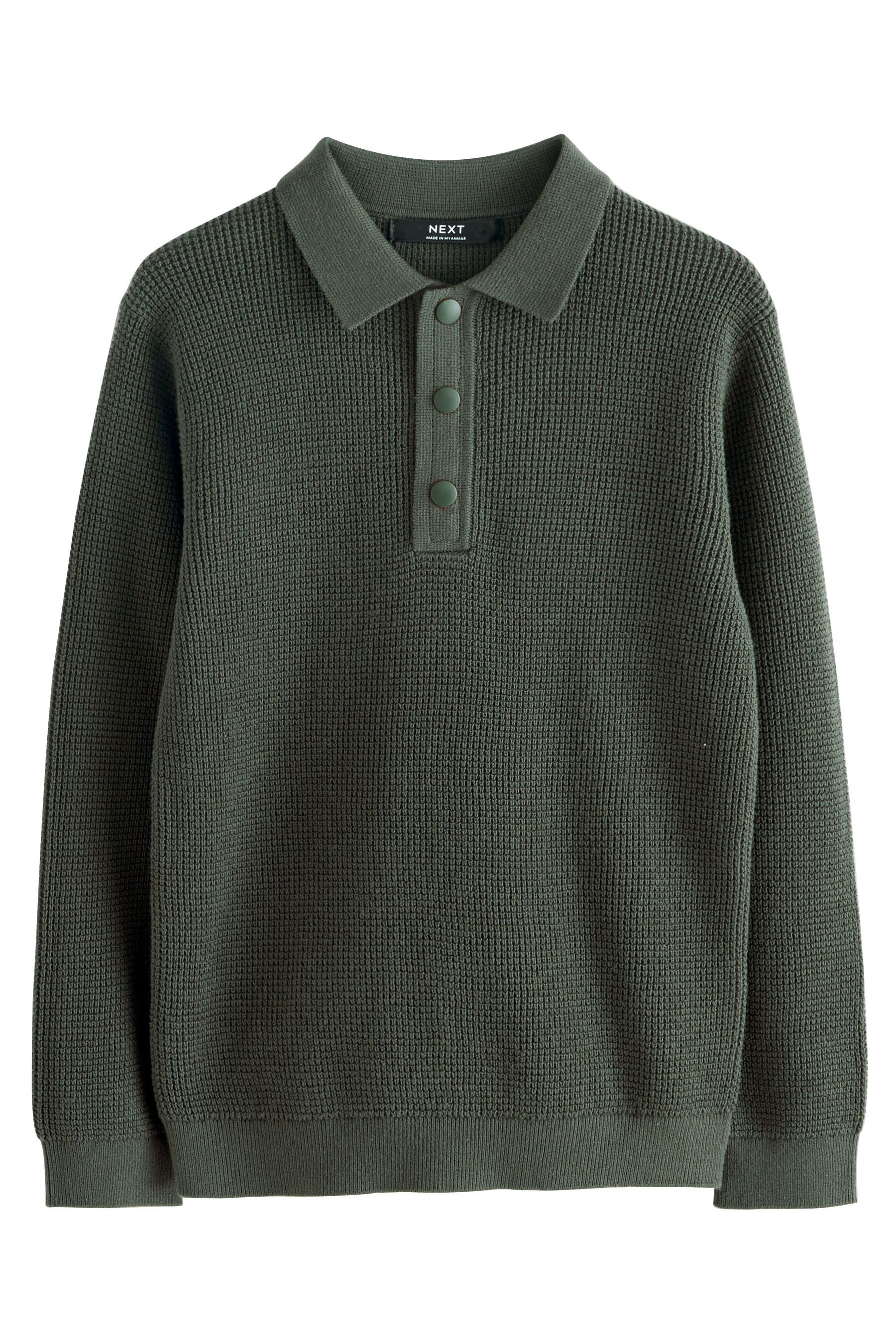Next Polokragenpullover Langärmeliges strukturiertes Poloshirt (1-tlg)