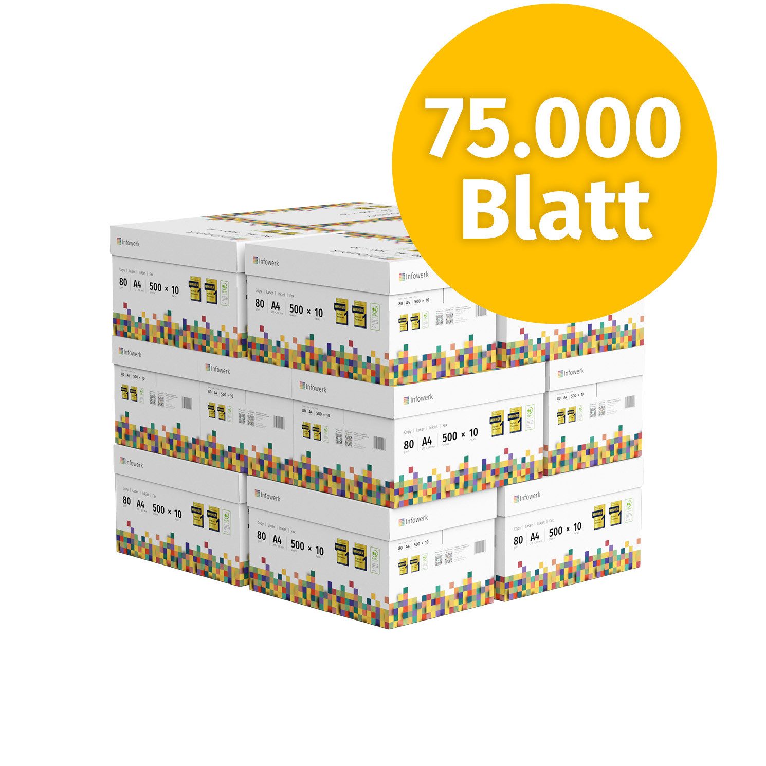 Infowerk Druckerpapier Kopierpapier 75000 Blatt A4 80g Premium Weiß Testsieger PEFC