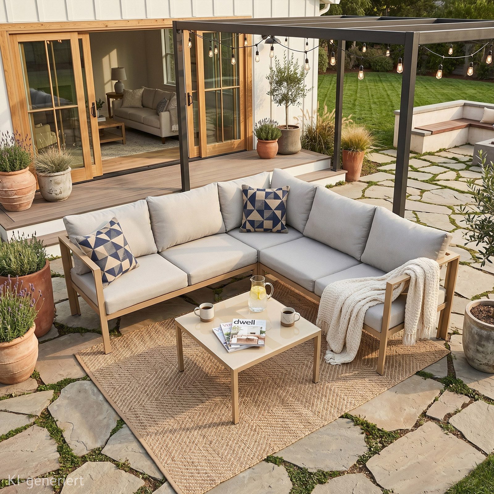 SVITA Gartenlounge-Set MISSOURI, (Set, Modulares Ecksofa mit Tisch), 4-ttg. Outdoor Sofa, Beige / Natur