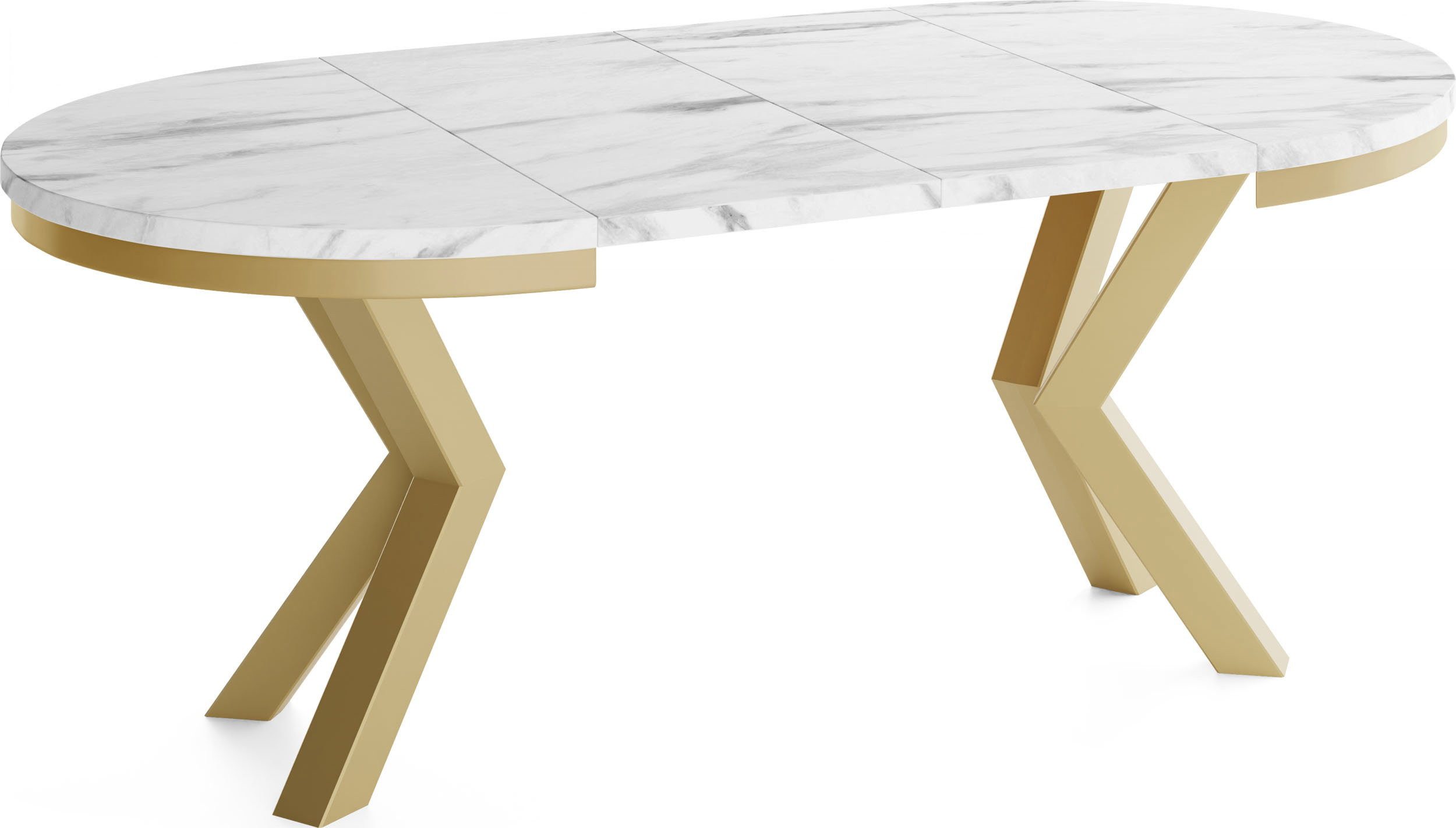 WFL GROUP Esstisch Clara Gold im Loft-Stil rund ausziehbar mit goldenen Metallbeinen (MADE IN EU, erhältlich in zwei Größen – 100/120 cm, ausziehbar auf 180/200 – Bild 4 von 5