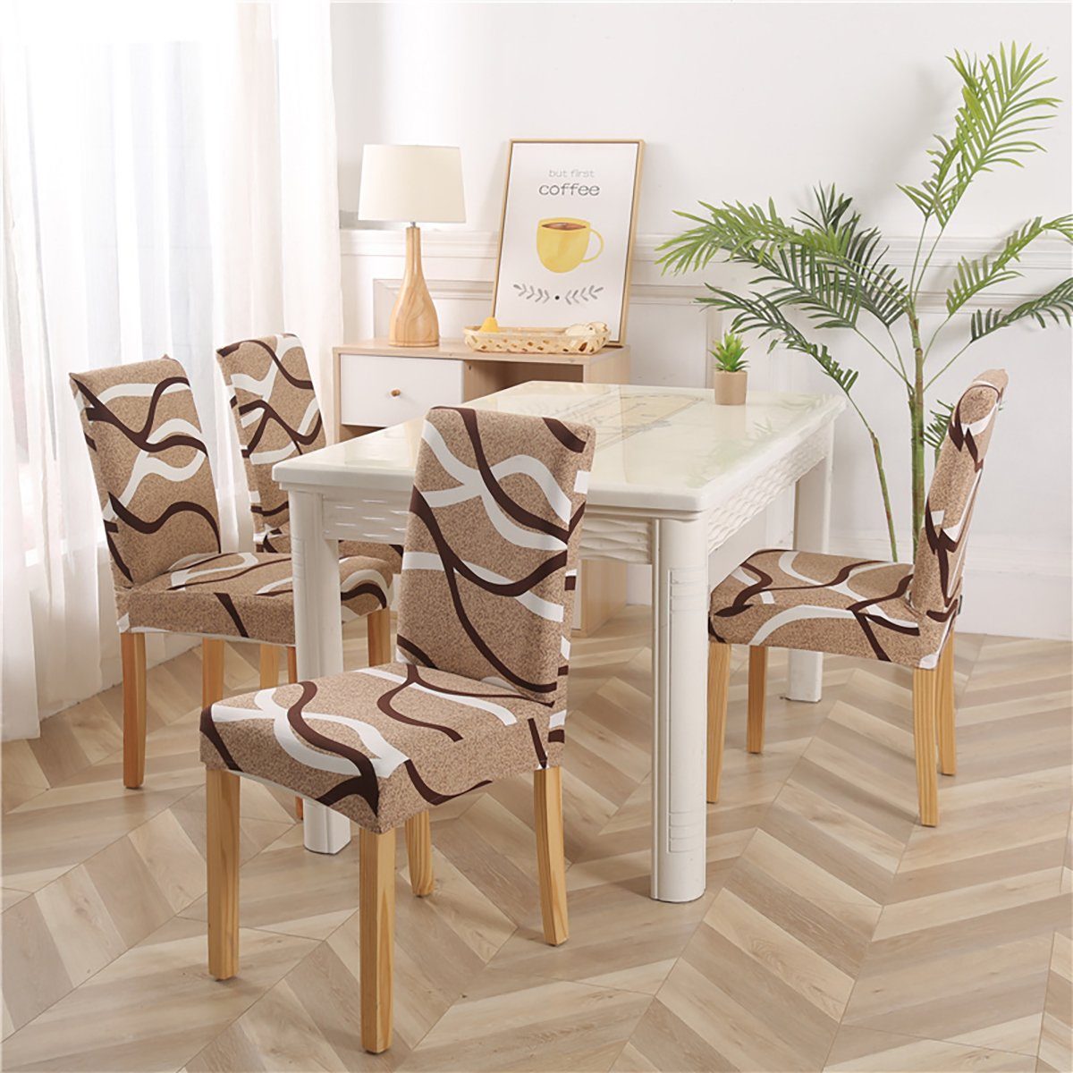 6er Stuhlhusse, Abnehmbare Stuhlbezug Bankett Braun 2er Set für 4er HOMEIDEAS,