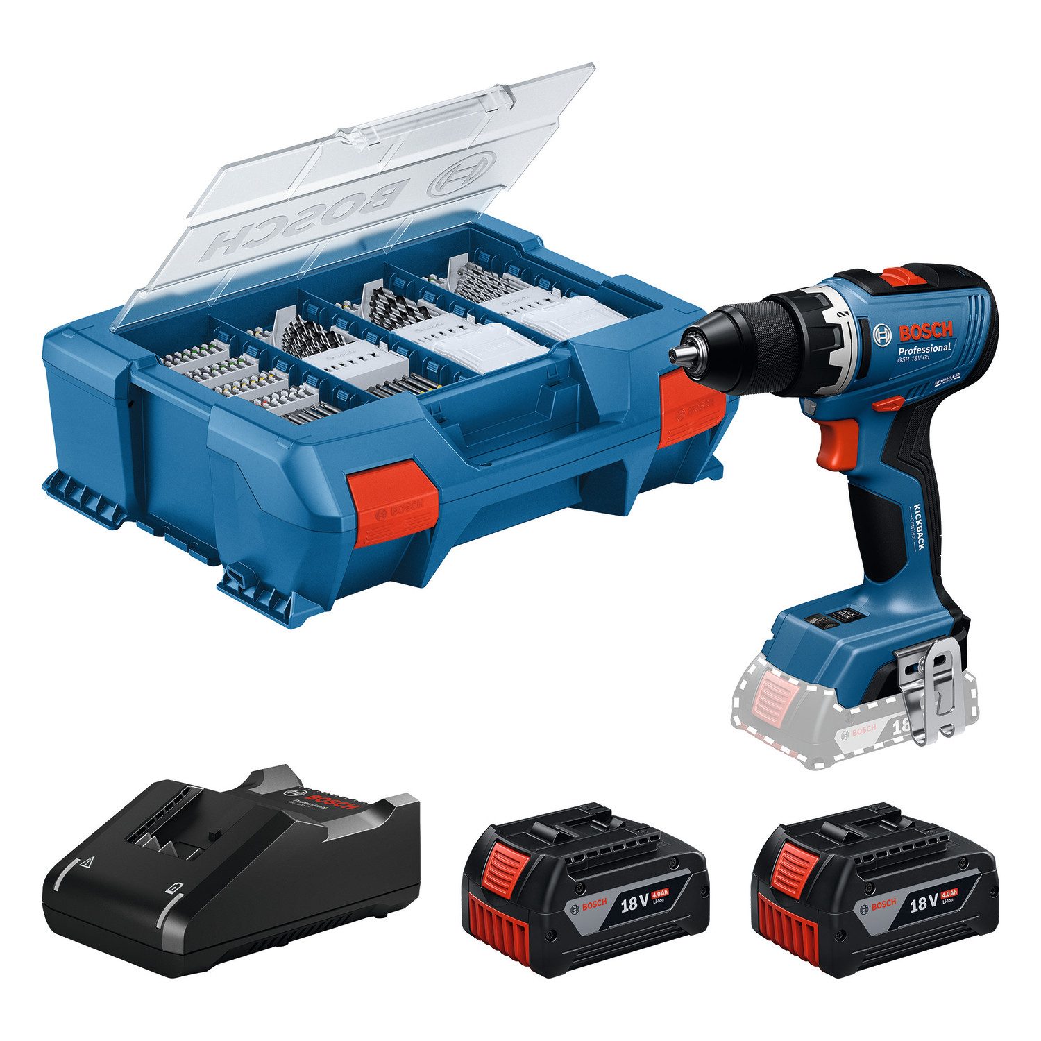 Bosch Professional Akku-Bohrschrauber »GSR 18V-65«, Inkl. 2x Akku GBA 18V 4,0Ah