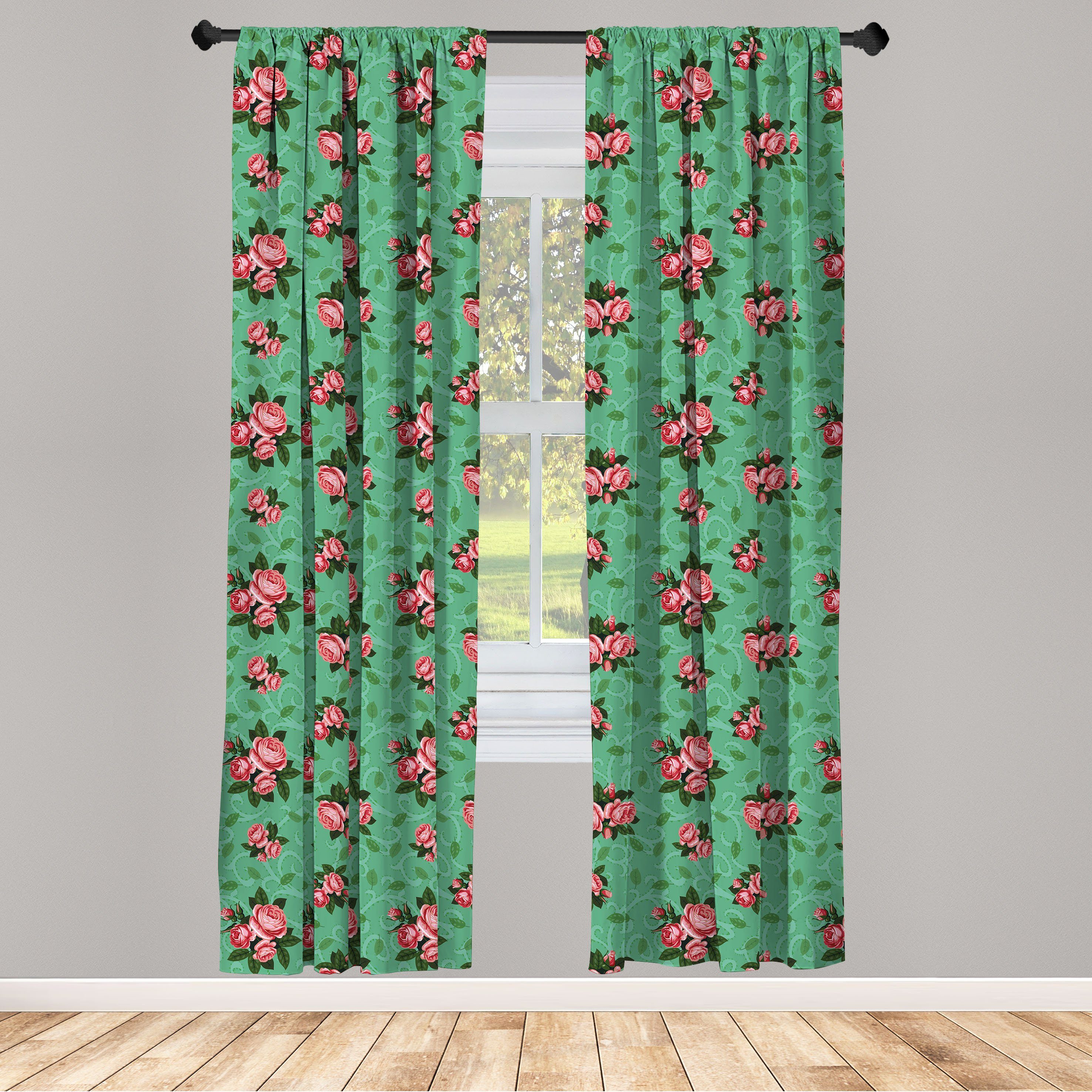 Gardine Vorhang für Wohnzimmer Schlafzimmer Rosa Rosen-Blätter Abakuhaus, Dekor, Microfaser, Vintage Blumen