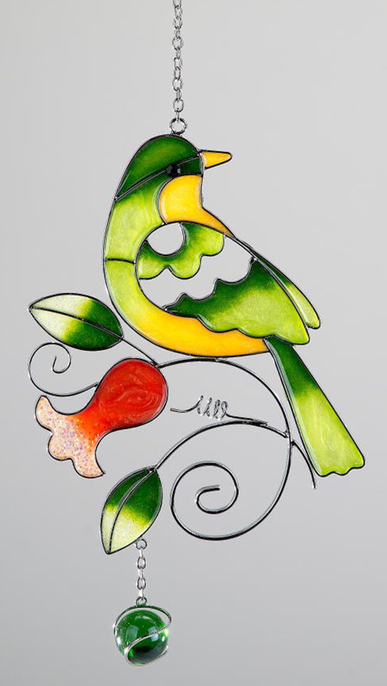 dekojohnson Girlanden Fensterdeko Vogel zum aufhängen tiffany Art grün  orange 24 cm