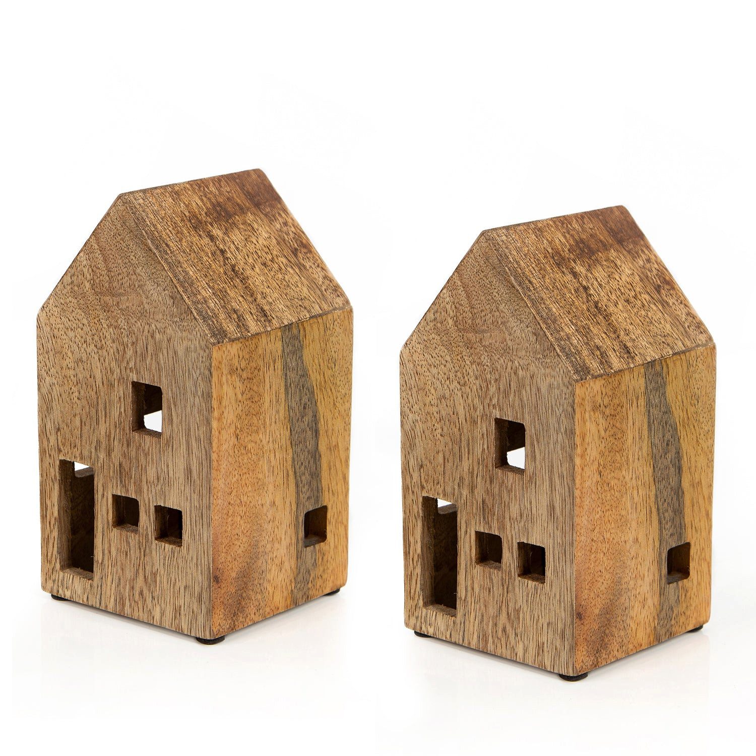 Logbuch-Verlag Dekofigur 2 Häuser zum Hinstellen Haus Figuren aus Holz braun Strandhaus maritim