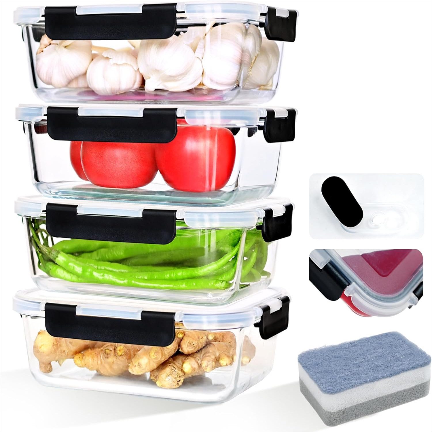 KingLux Frischhaltedose 4 Stück Glas-Frischhaltedosen 1520ml,Glasbehälter mit Deckel Meal Prep, Borosilikatglas, (4-tlg)