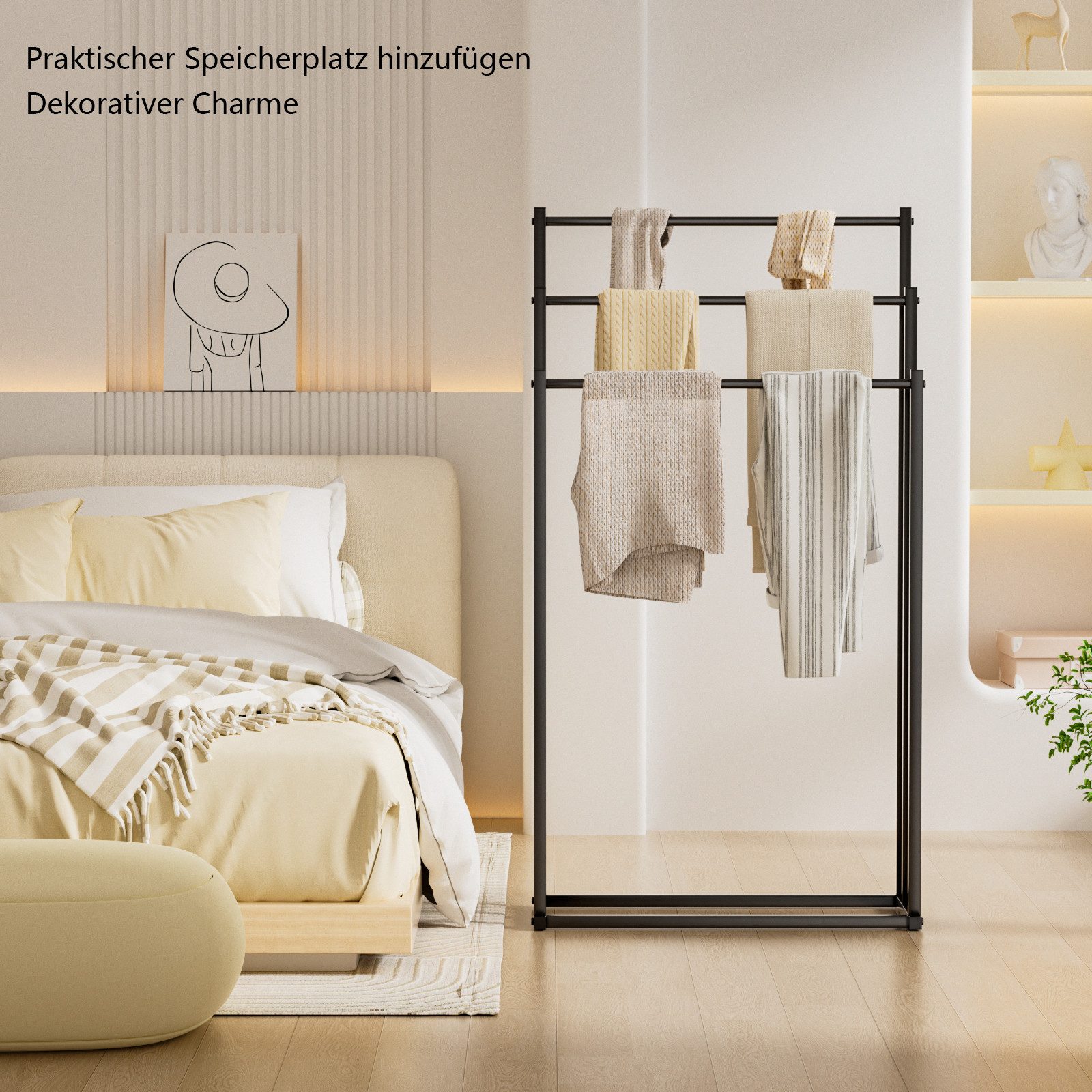 PFCTART Kleiderständer Handtuchhalter stehend 3-stufig aus Metall, freistehend, (Set, 1 St., Für Bad, Schlafzimmer, Waschküche & als Handtuchständer nutzbar), R – Bild 5 von 5