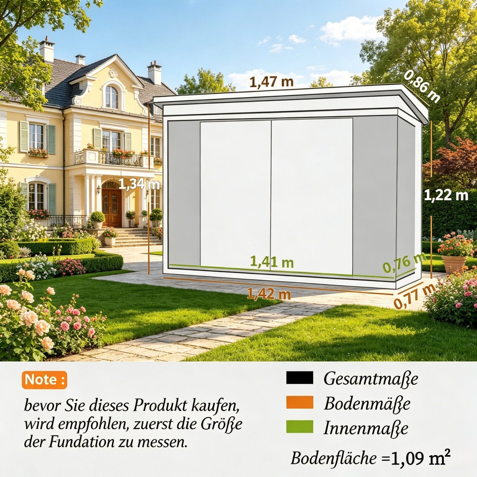 Blossom Gerätehaus Gartenhaus 147×86×134 cm Geräteschuppen Metall mit Doppeltür Schloss, BxT: 147x86 cm, (Schiebetüren, Satteldach und Belüftung, verzinktem Stahlrahmen), wetterfester Gartenschuppen für Garten Terrasse, Werkzeuglager Shed
