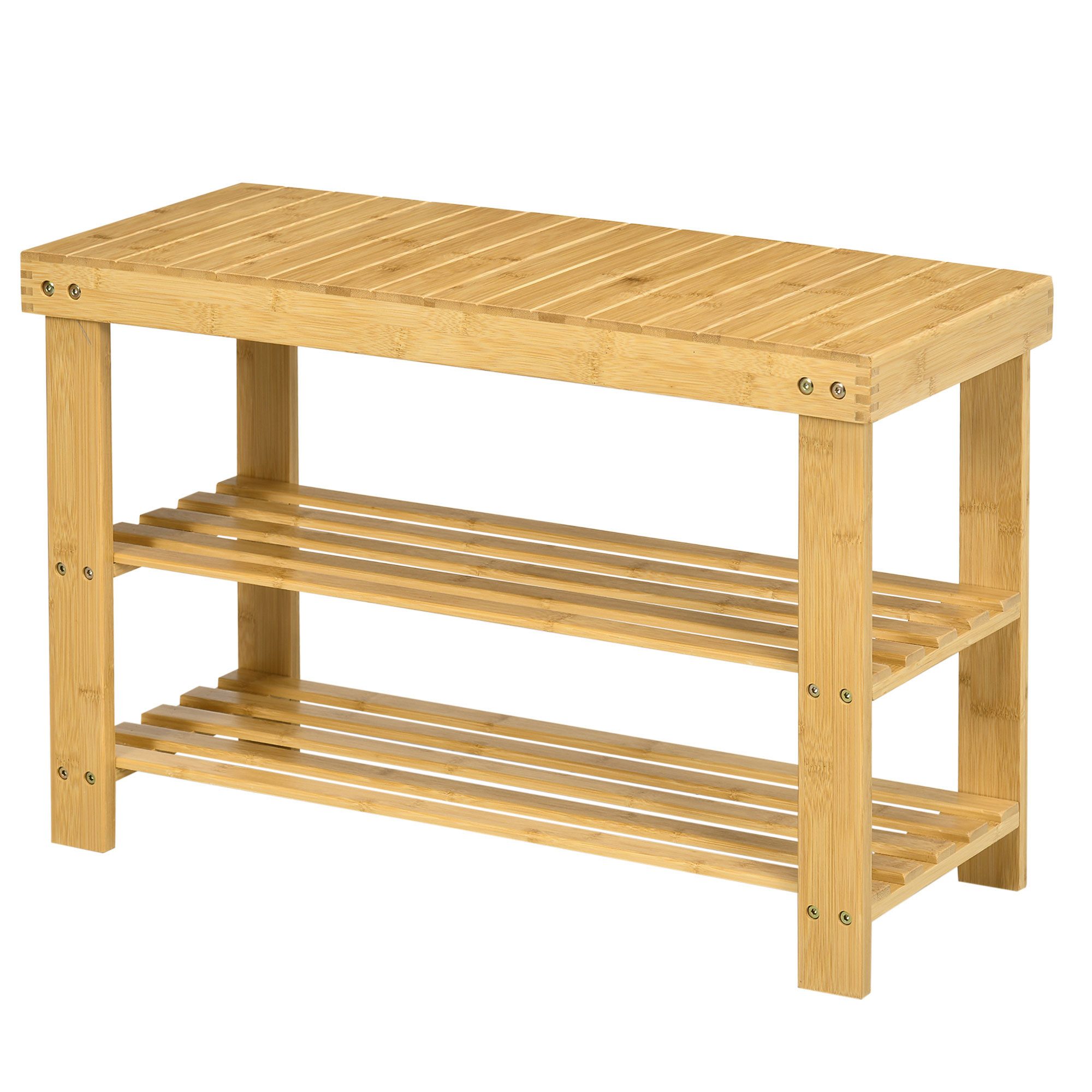 REDOM Schuhbank Bambus-Schuhbank, 3-stöckig, für 6 Paar Schuhe, pflegeleicht (Packung, 1-St., 70x28x45 cm Sitzbank & Schuhregal kombinierbar für Eingangsbereich), Praktische Aufbewahrungslösung für Schuhe & Accessoires im Alltag