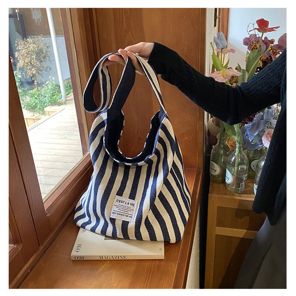 Blusmart Schultertasche Modische Canvas-Tasche für Pendler (Großes Fassungsvermögen, Klassische Streifen), Schulter- und Crossbody-Tasche für zwei Zwecke