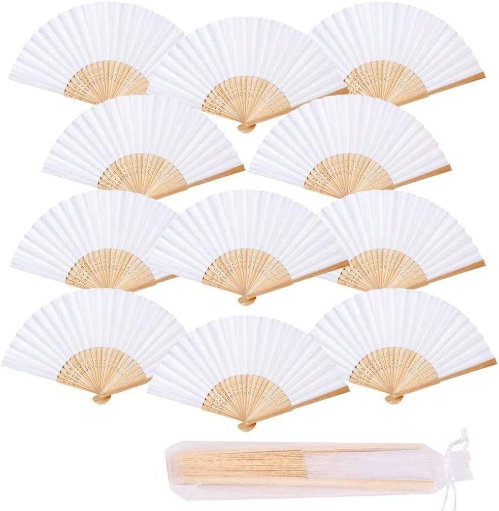 Jormftte Handfächer Herzförmiges Weiß Faltbar Fächer Hochzeit Papierfächer, (Passen, 12PCS), Einfach zu erweitern