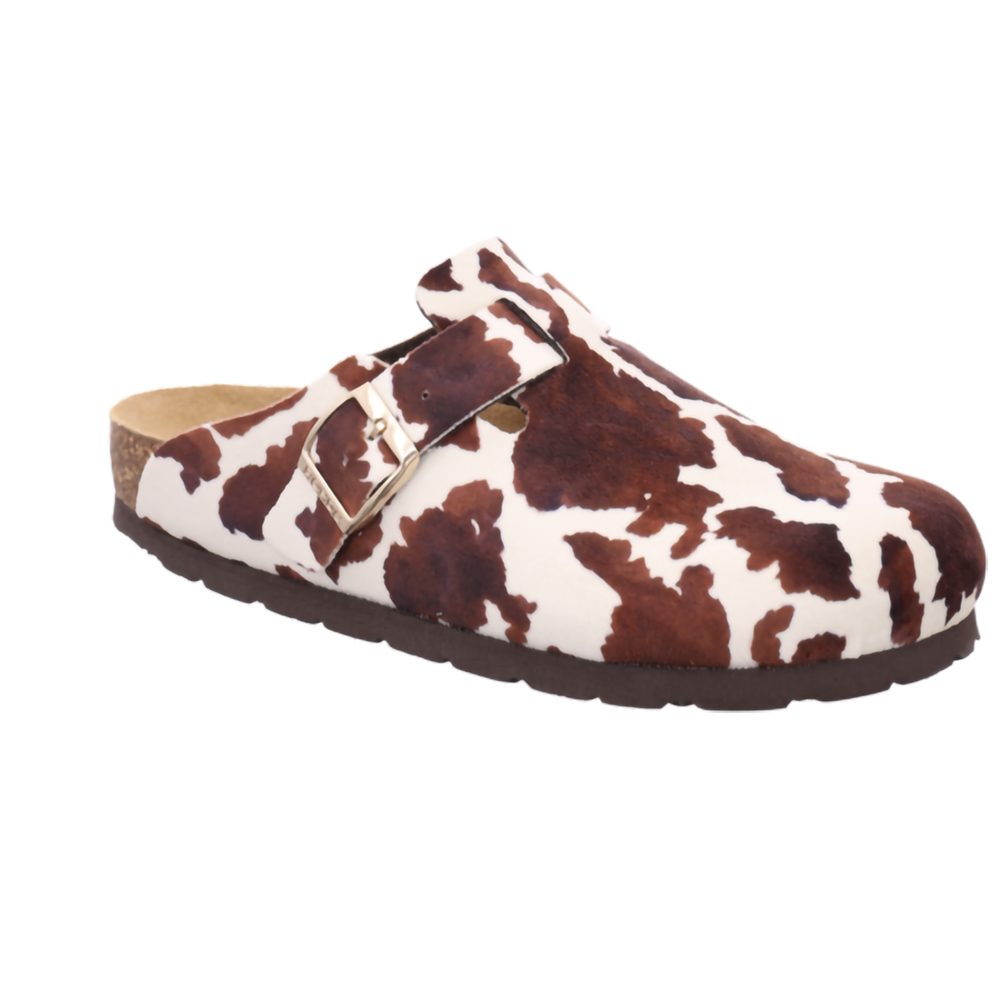 Rohde Alba Clog Hausschuh, Mule mit allover Kuhflecken Muster