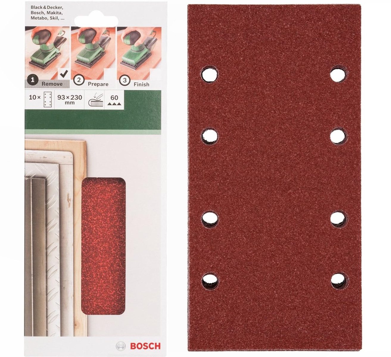 Schleifpapier Schleifblatt Klett 10 x, 93 x 230 mm, Körnung 60 für Schwingschleifer
