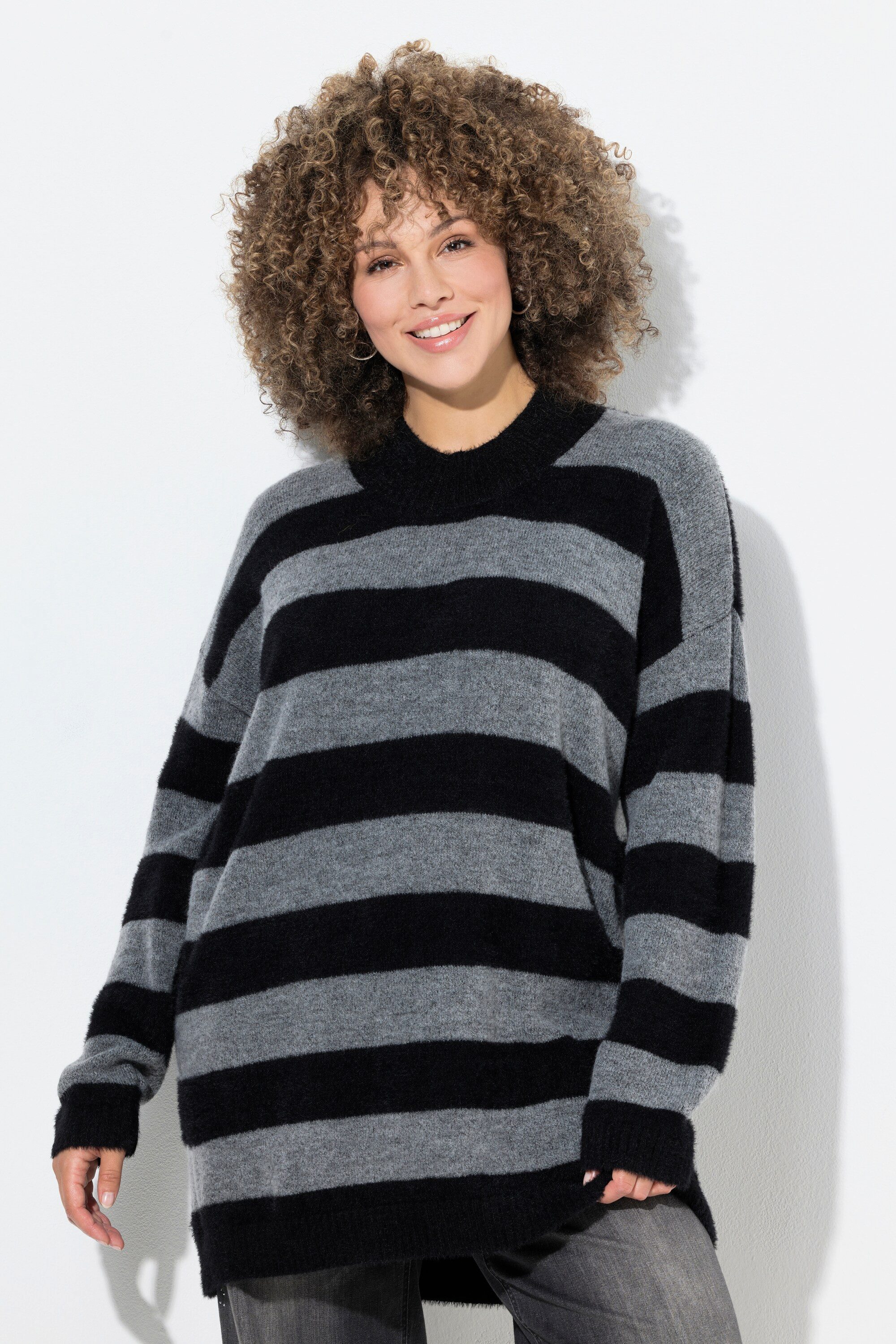 Ulla Popken Strickpullover Pullover Streifen Stehkragen günstig online kaufen