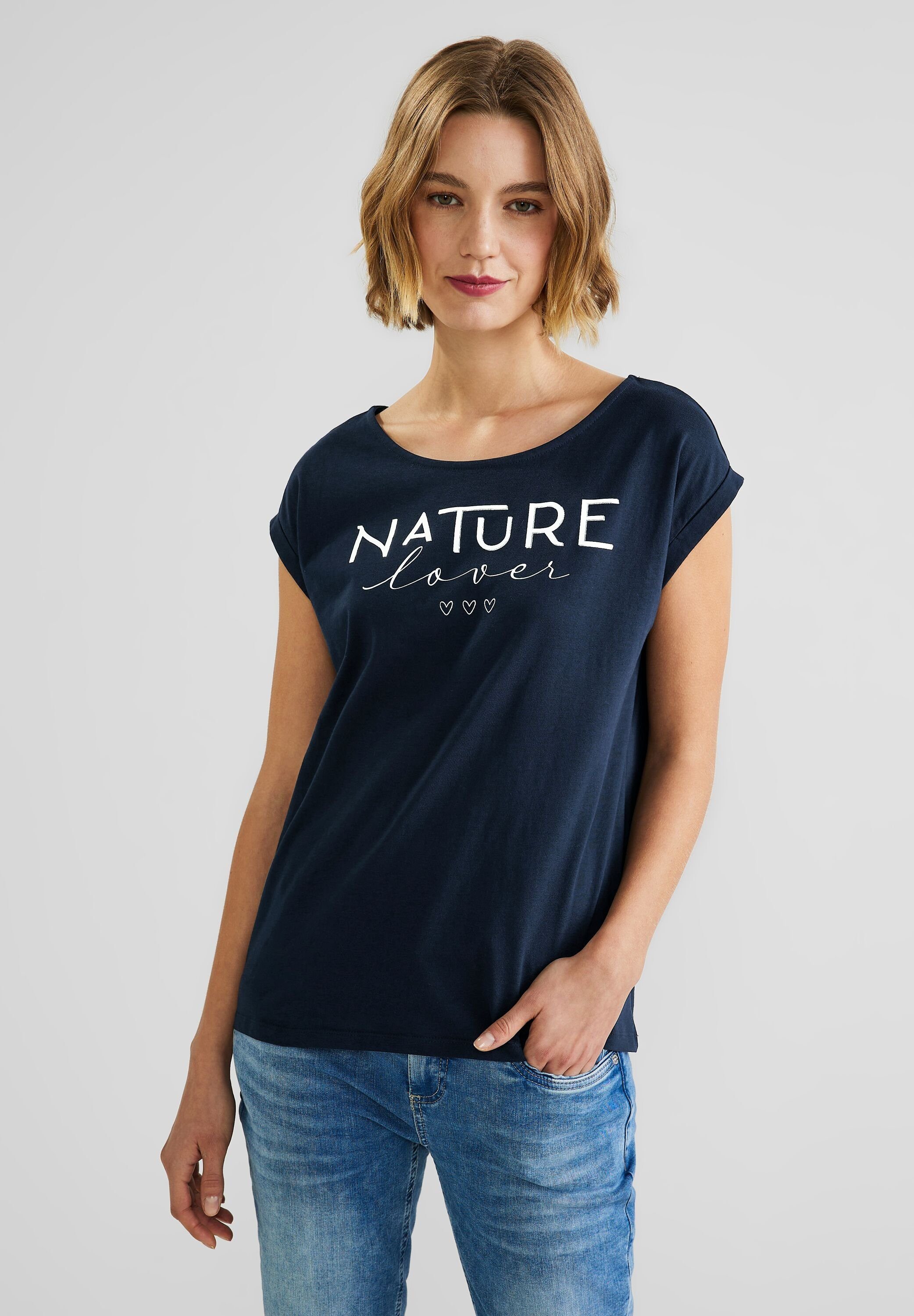 Klassiker aus 2024 STREET ONE T-Shirt aus reiner deep blue Baumwolle