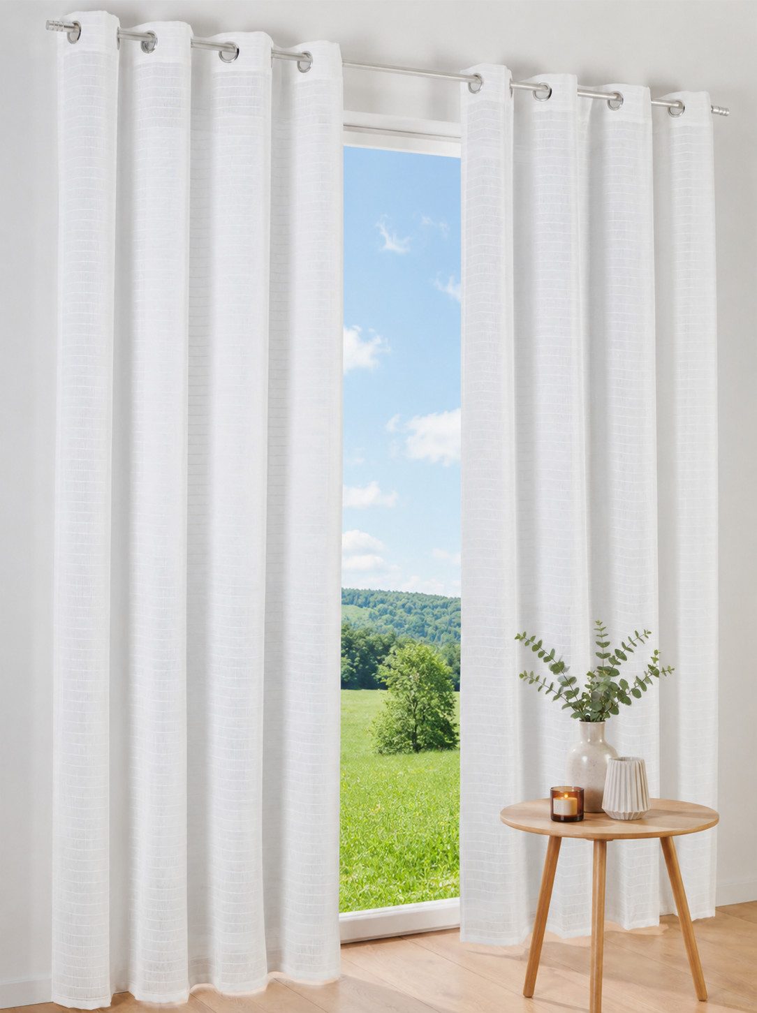 Kutti Vorhang Tilda (1 St), Ösen, halbtransparent, eingewebte Streifen, lichtfilternd
