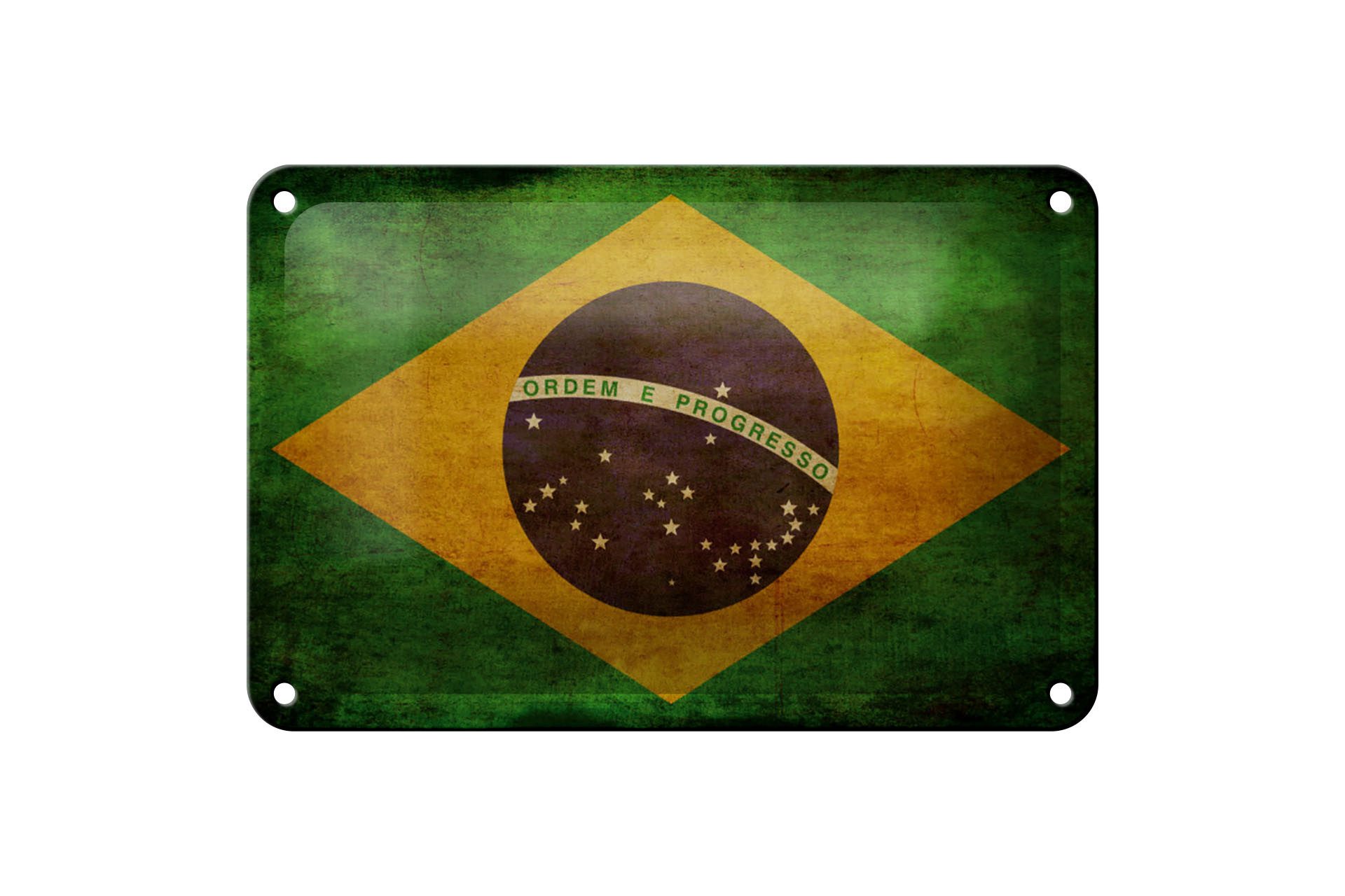 Femer GmbH Metallschild Flagge 18x12cm Brasilien, (1 St), gewölbte Oberfläche, abgerundete Ecken, umgeschlagene Kanten