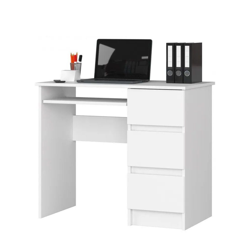 Roysson Home Computertisch Computertisch Schreibtisch 90cm Rechts Hochglanz Weiß ZEUS