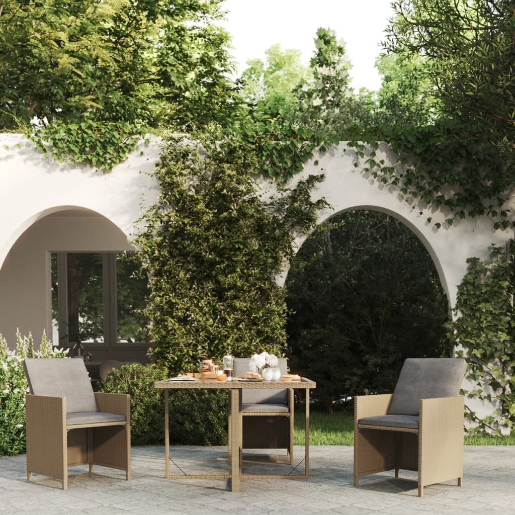 furnicato Gartentisch 109 x 107 x 74 cm Beige-Schwarz (1-St), Witterungsbeständiger Outdoor-Tisch mit stabilen Glasplatten