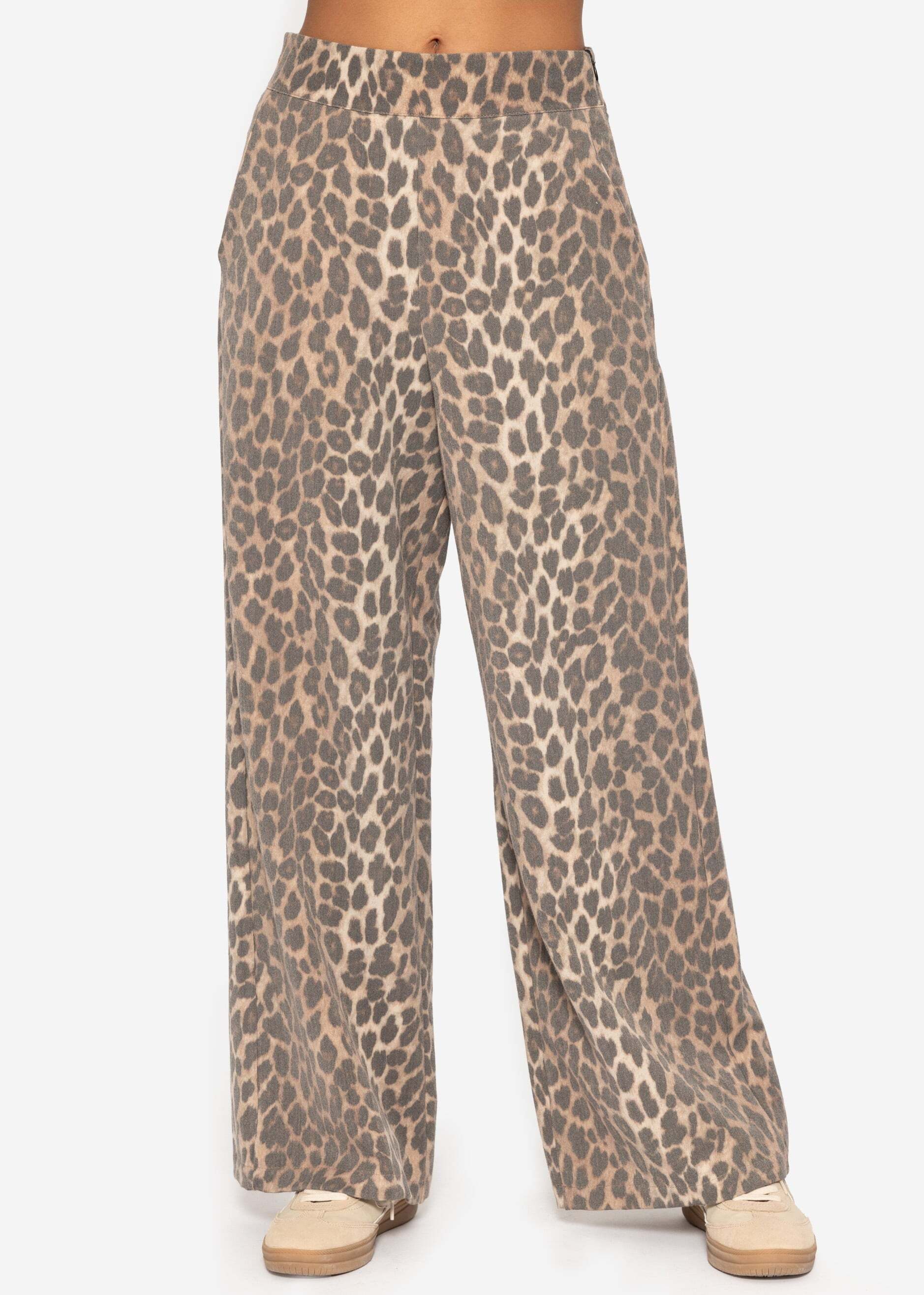 SASSYCLASSY Stoffhose Lässige High-Waist Stoffhose lang mit weitem Bein Lockere Hose mit weitem Bein und Reißvescluss Pink Schwarz Beige Leo