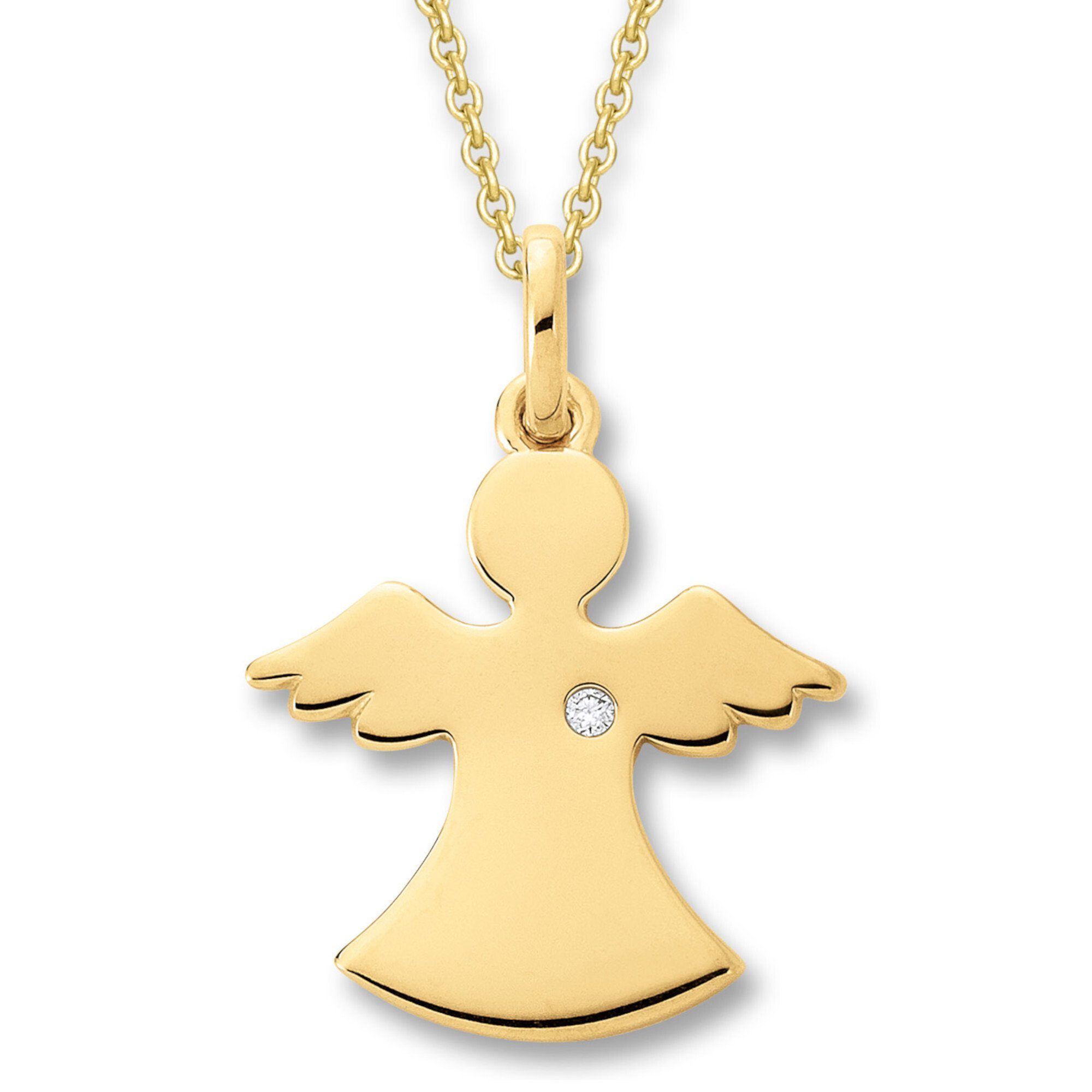 Gold 585 Engel Gelbgold, Damen Anhänger Engel Diamant aus ELEMENT ct Kettenanhänger Brillant Schmuck 0.01 ONE