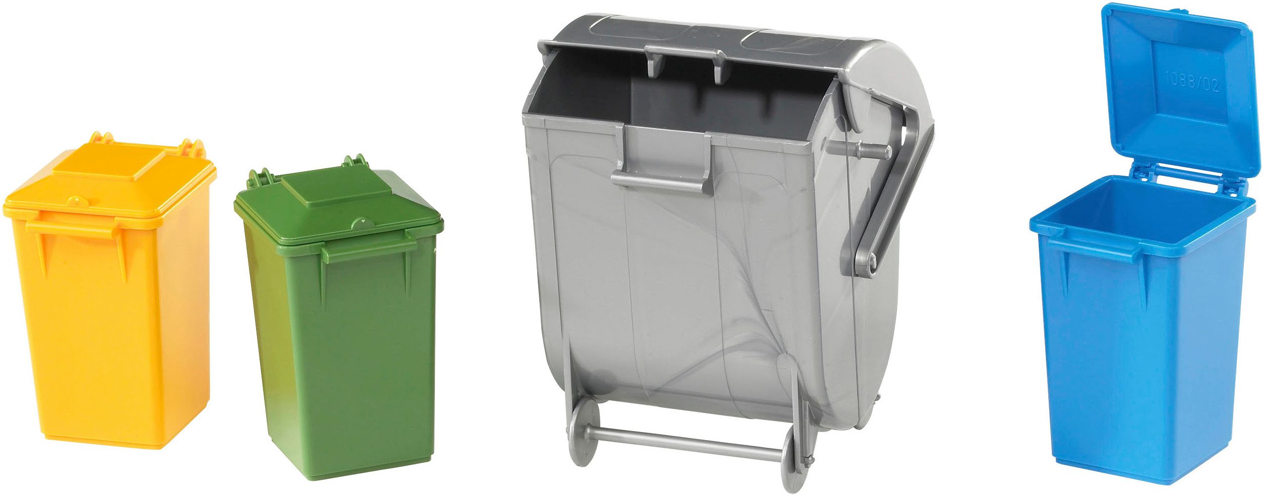 Bruder® Spielwelt Mülltonnen Set 23 cm 3 kleine, 1 große Tonne (02607), Made in Europe